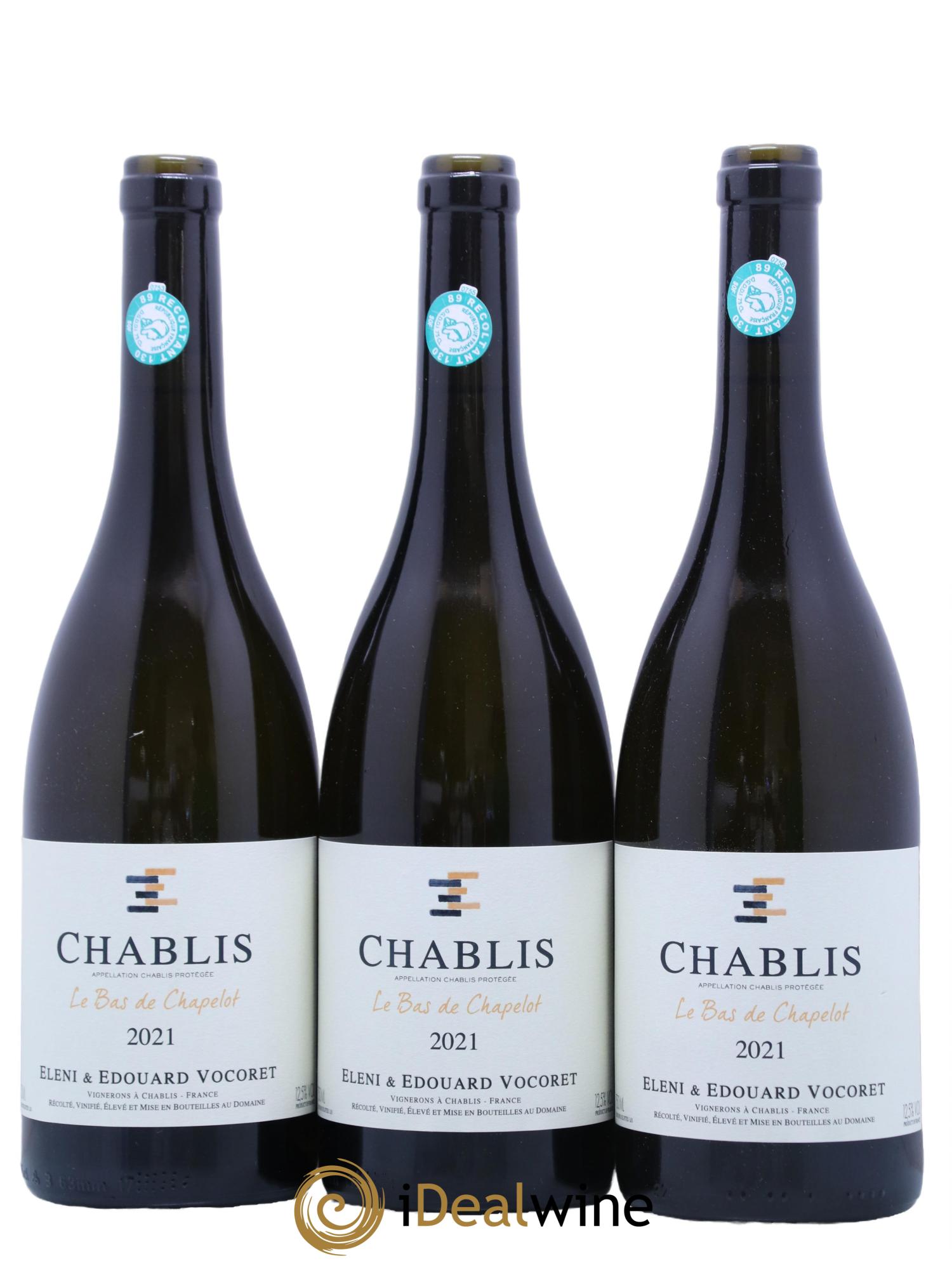 Chablis Le Bas Chapelot Eleni et Edouard Vocoret 2021 - Lot de 3 bouteilles - 0