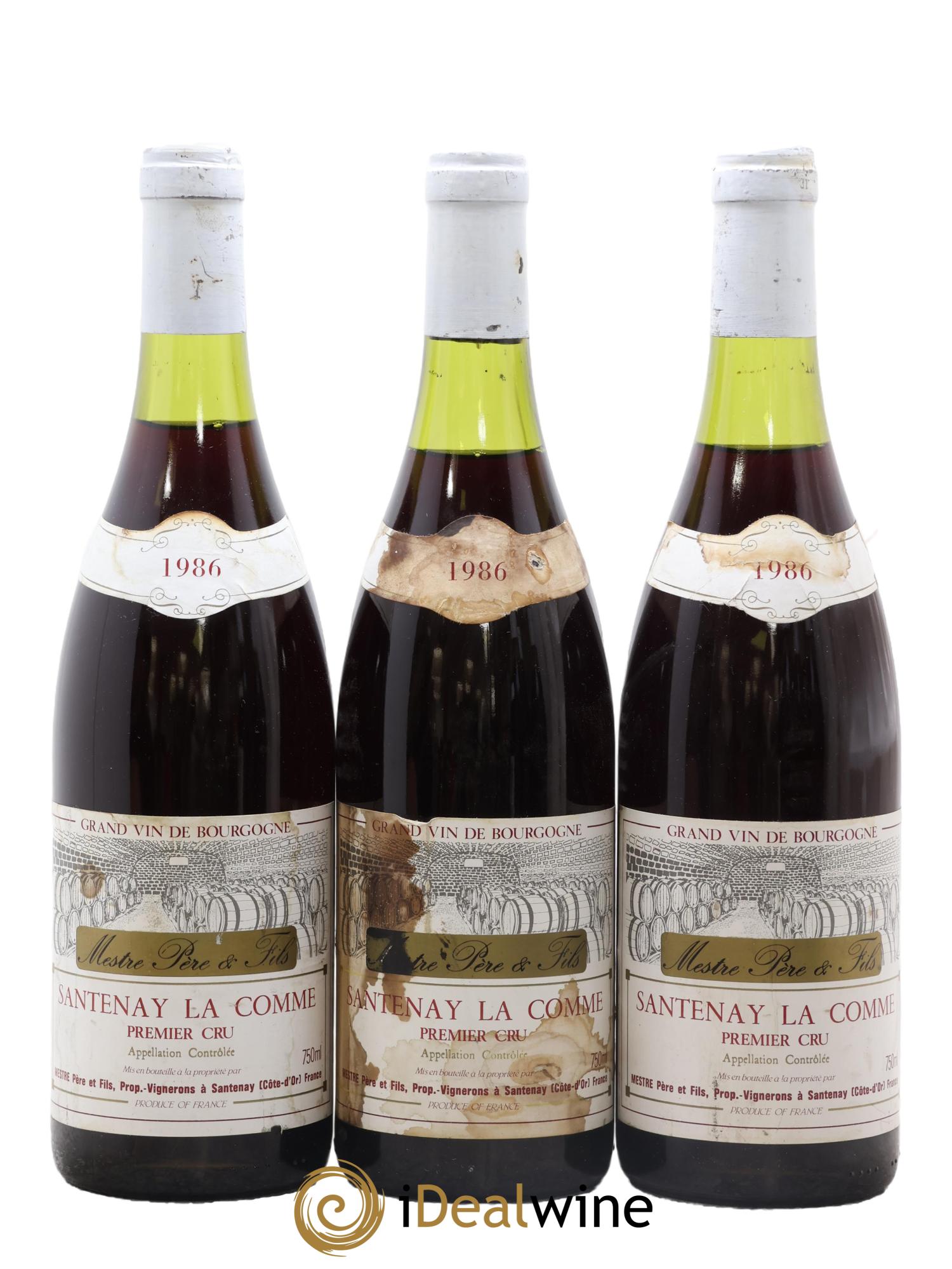 Santenay 1er Cru La Comme Domaine Mestre père et fils 1986 - Lot de 3 bouteilles - 0