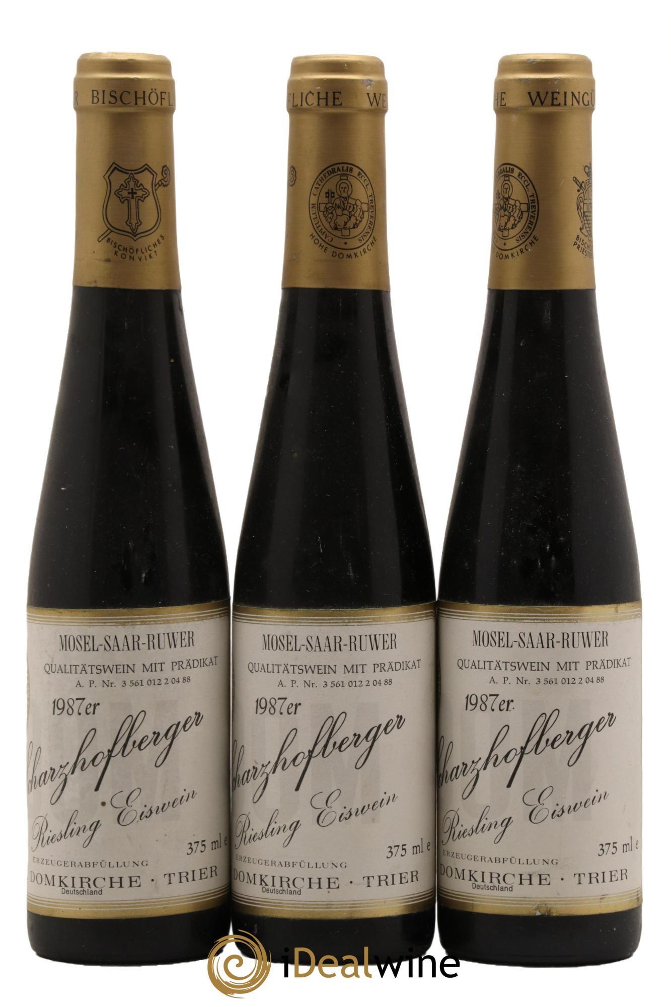 Riesling-Eiswein Hohe Domkirche Scharzhofberger 1987 - Posten von 3 Demi-Flaschen - 0