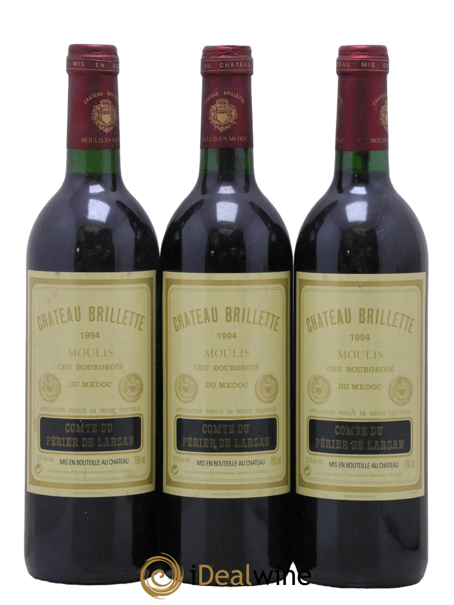 Château Brillette Cru Bourgeois 1994 - Lot of 3 bottles - 0