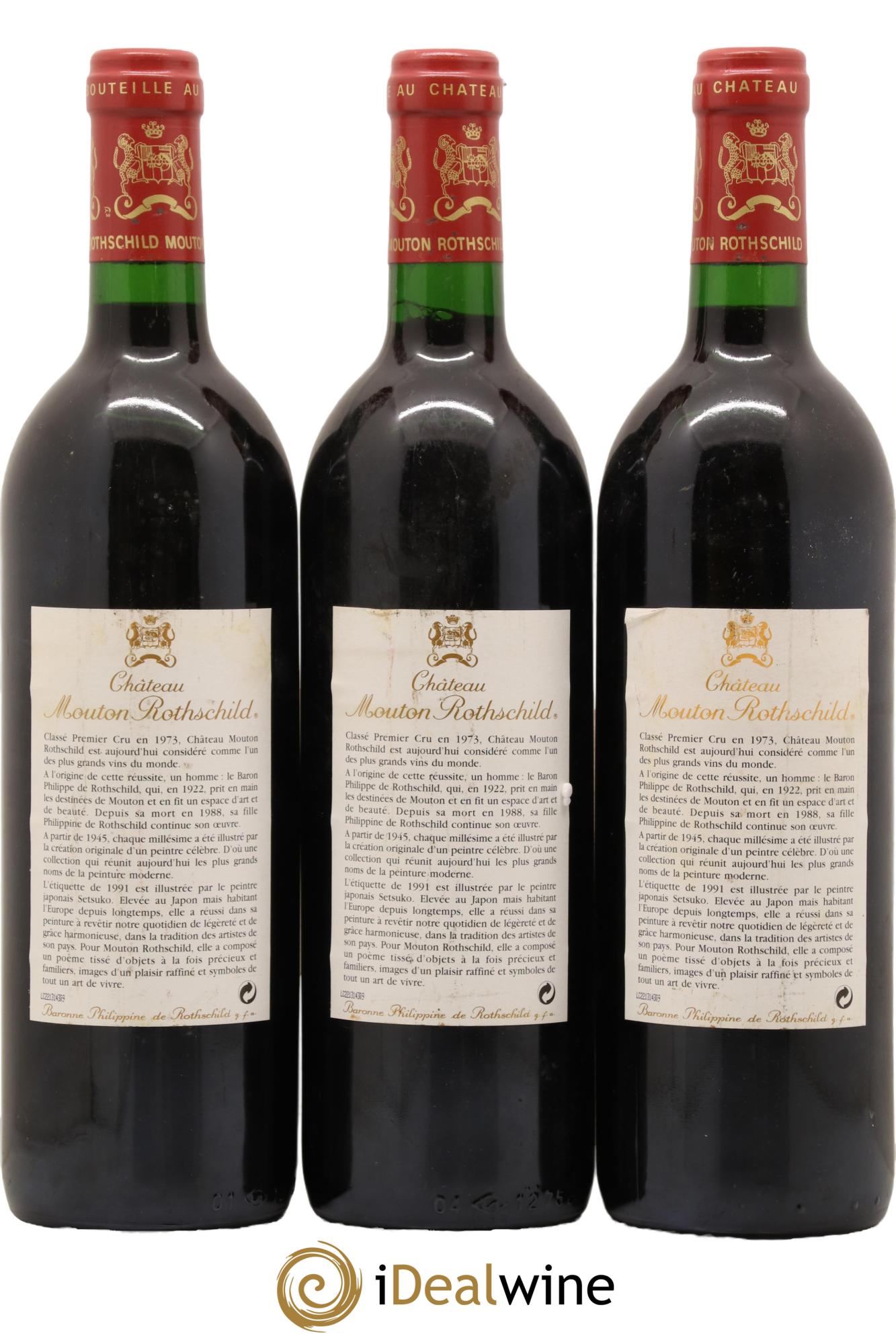 Château Mouton Rothschild 1er Grand Cru Classé 1991 - Lot de 3 bouteilles - 1
