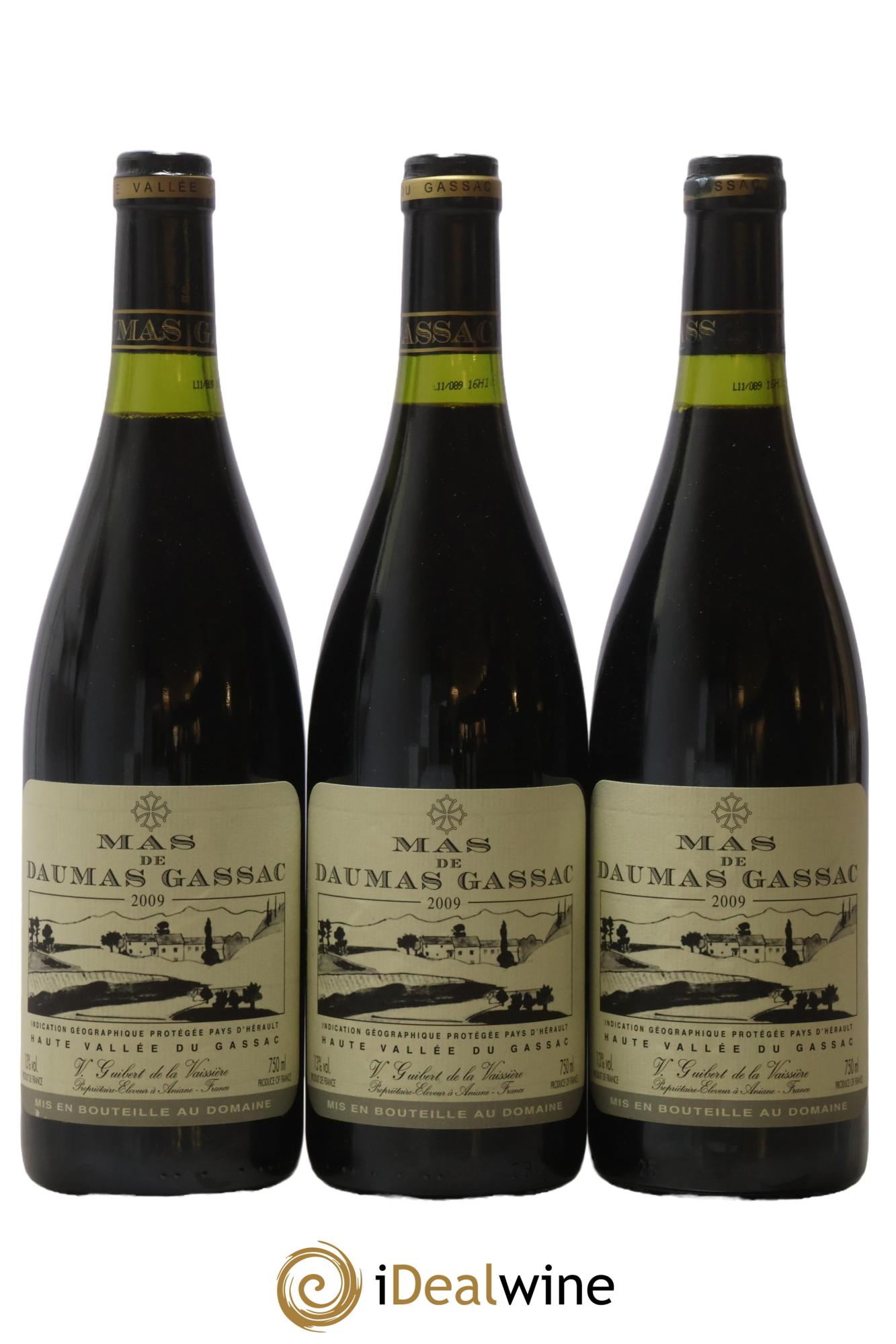 IGP St Guilhem-le-Désert - Cité d'Aniane Mas Daumas Gassac Famille Guibert de La Vaissière 2009 - Lot de 3 bouteilles - 0