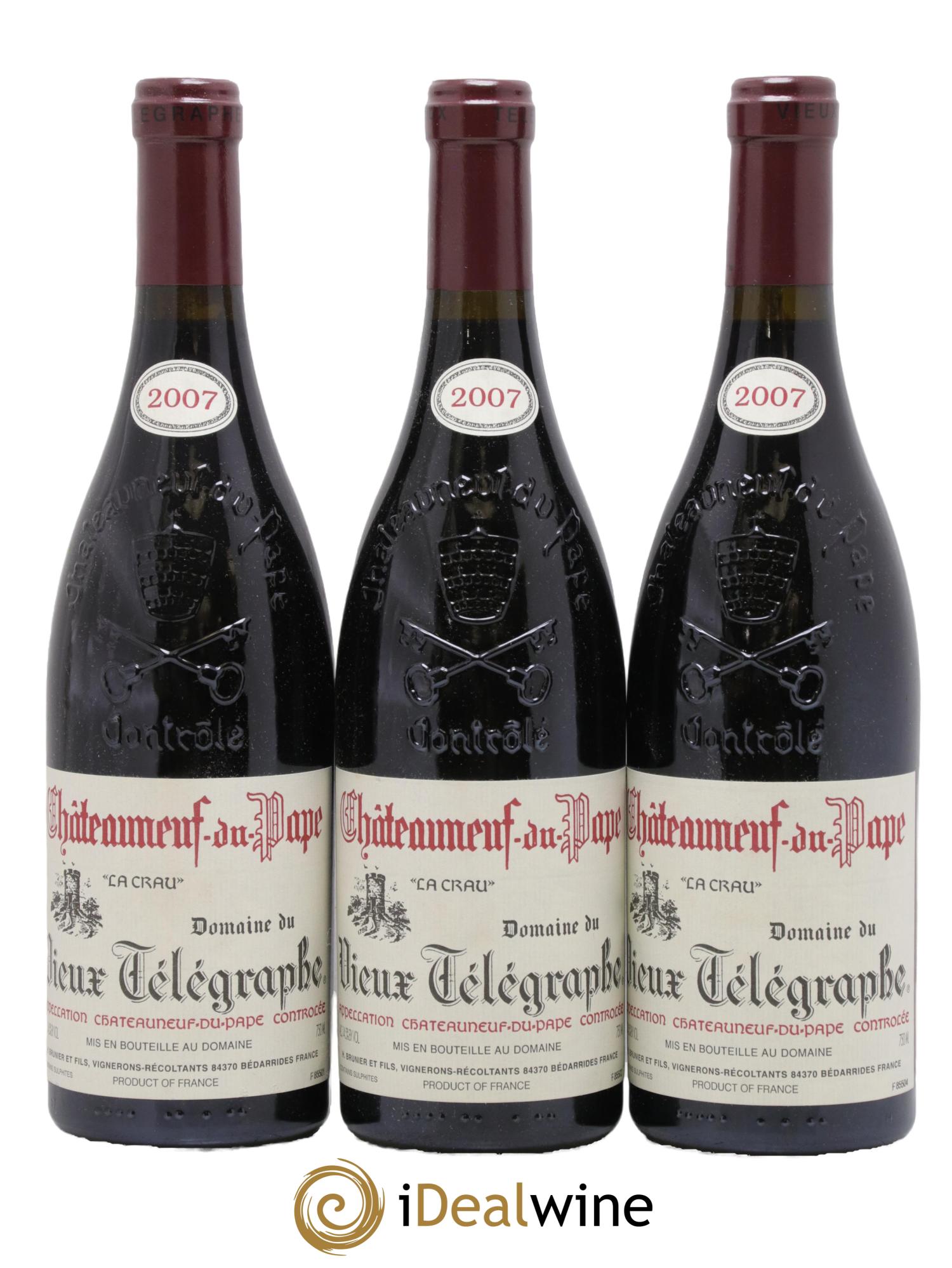 Châteauneuf-du-Pape Vieux Télégraphe (Domaine du) Vignobles Brunier 2007 - Lot de 3 bouteilles - 0