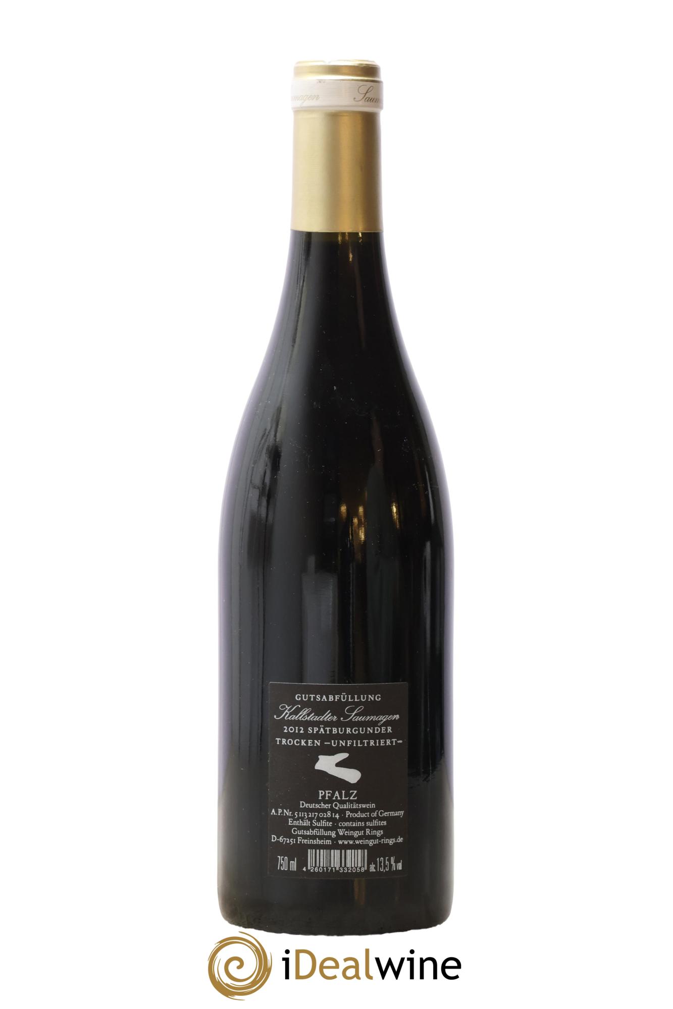 Allemagne Pfalz Kallstadter Saumagen Spätburgunder Trocken Rings 2012 - Lot de 1 bouteille - 1