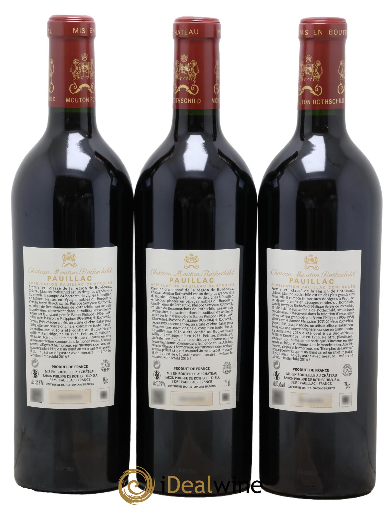 Château Mouton Rothschild 1er Grand Cru Classé  2016 - Lotto di 3 bottiglie - 1