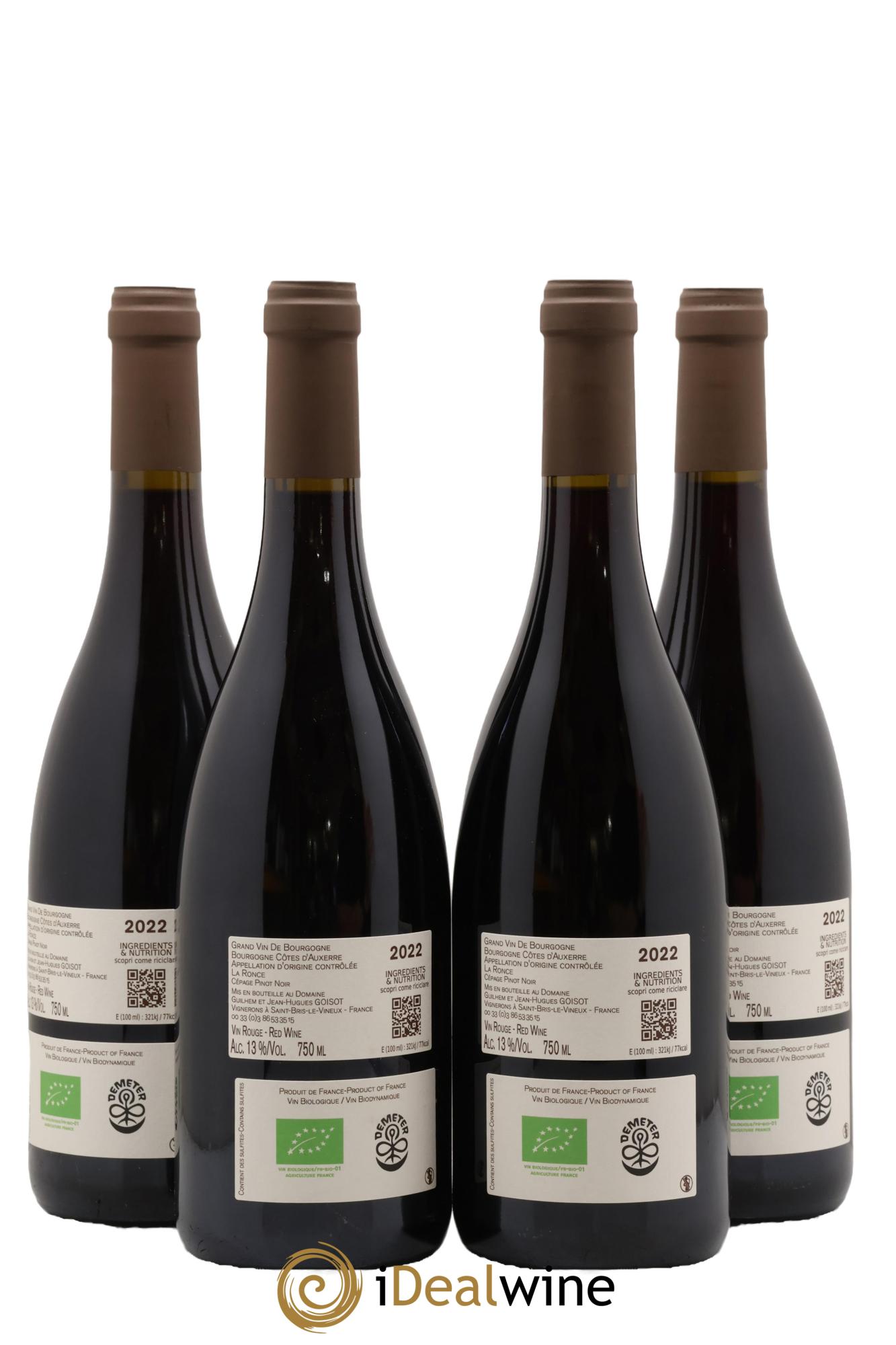 Bourgogne Côtes d'Auxerre La Ronce Goisot 2022 - Lot de 4 bouteilles - 1