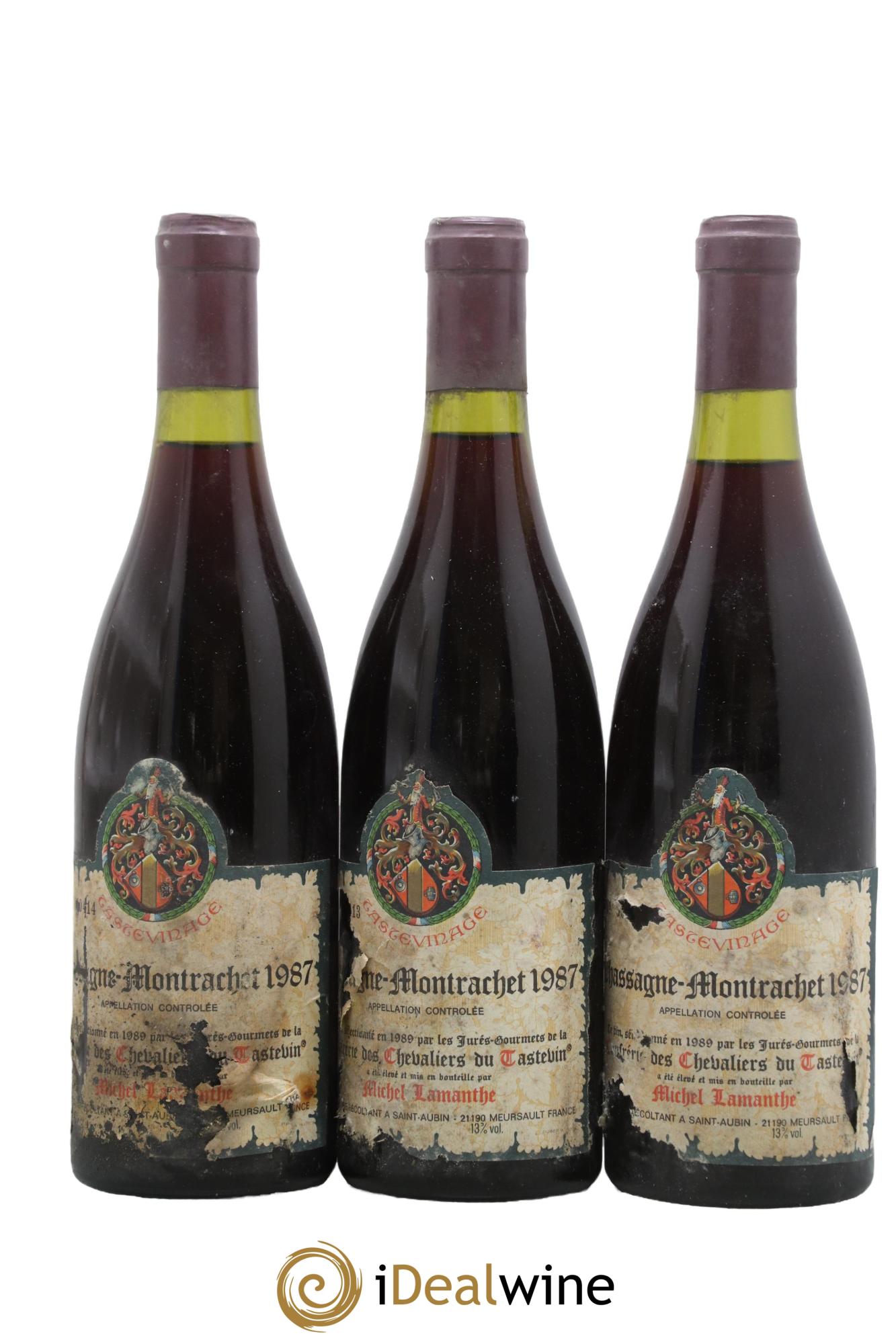 Chassagne-Montrachet Michel Lamanthe Tastevinage 1987 - Lot de 3 bouteilles - 0