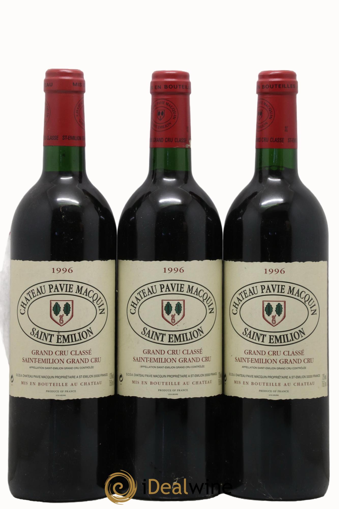 Château Pavie Macquin 1er Grand Cru Classé B 1996 - Lot de 3 bouteilles - 0