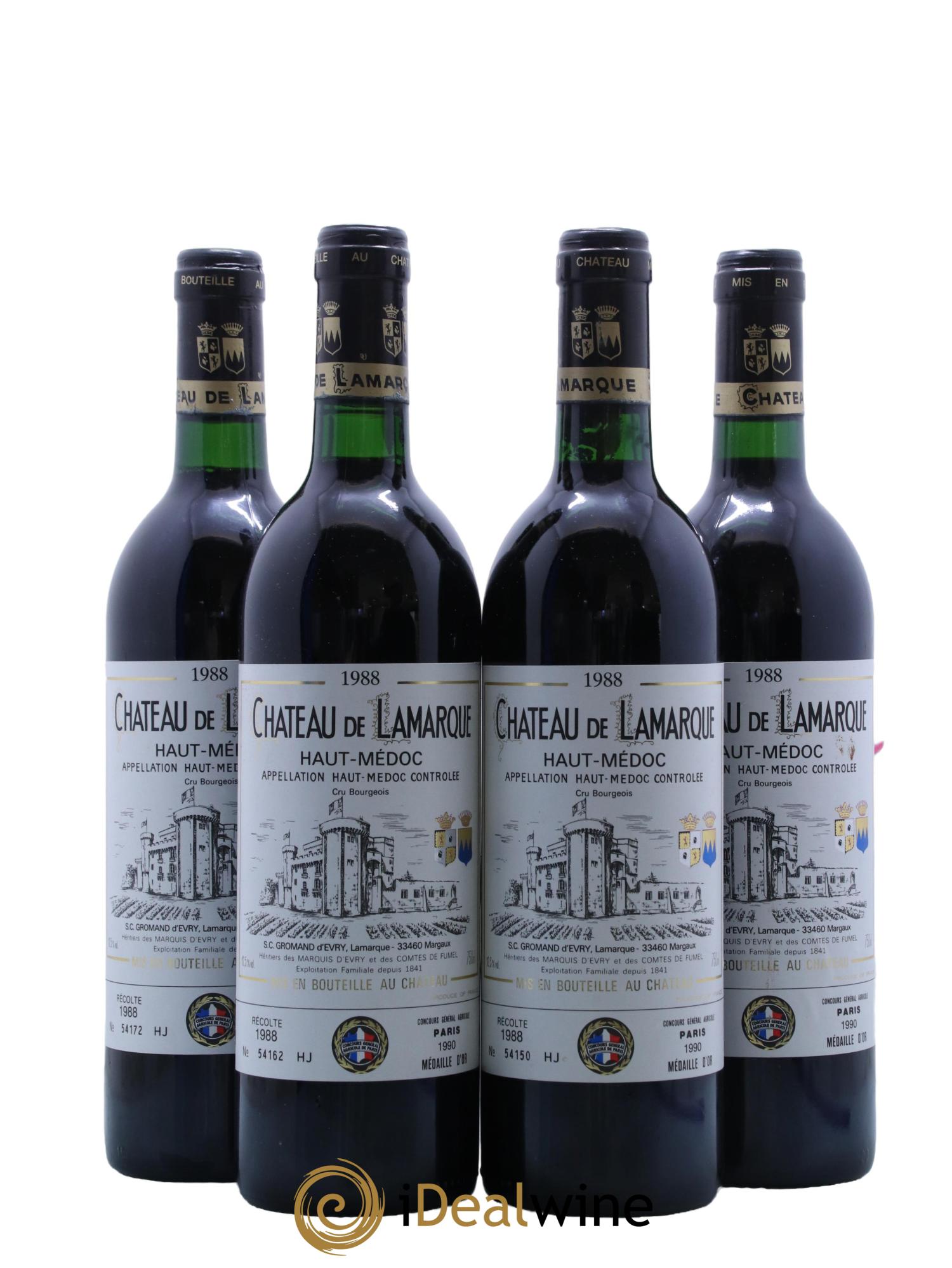 Château de Lamarque Cru Bourgeois 1988 - Lot de 4 bouteilles - 0