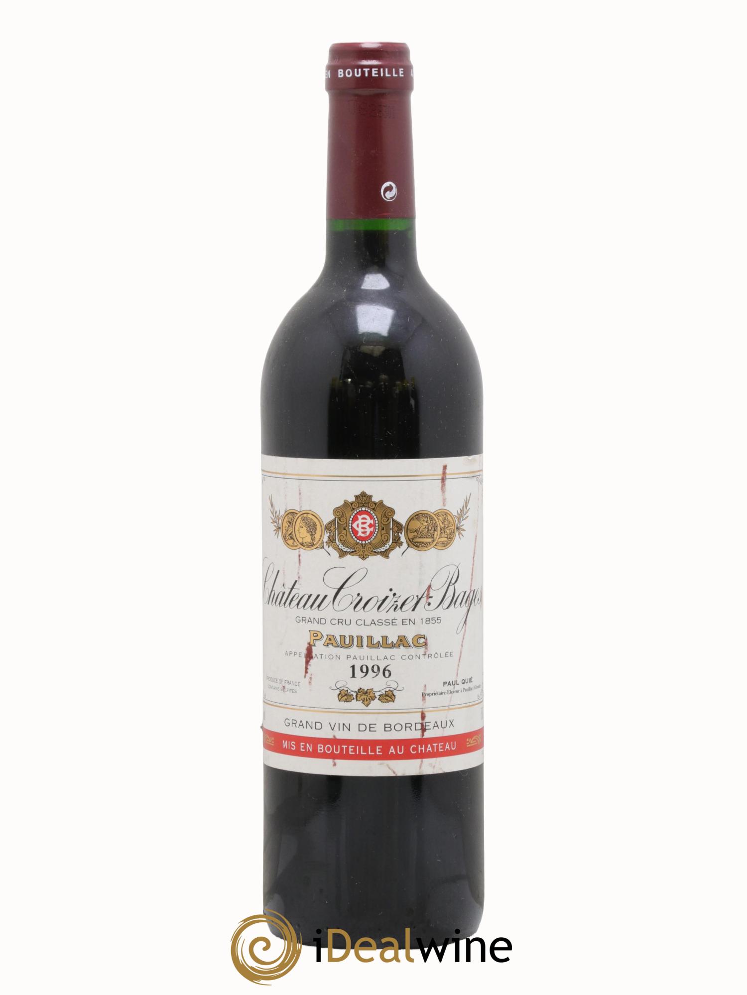 Château Croizet Bages 5ème Grand Cru Classé 1996 - Lot de 1 bouteille - 0