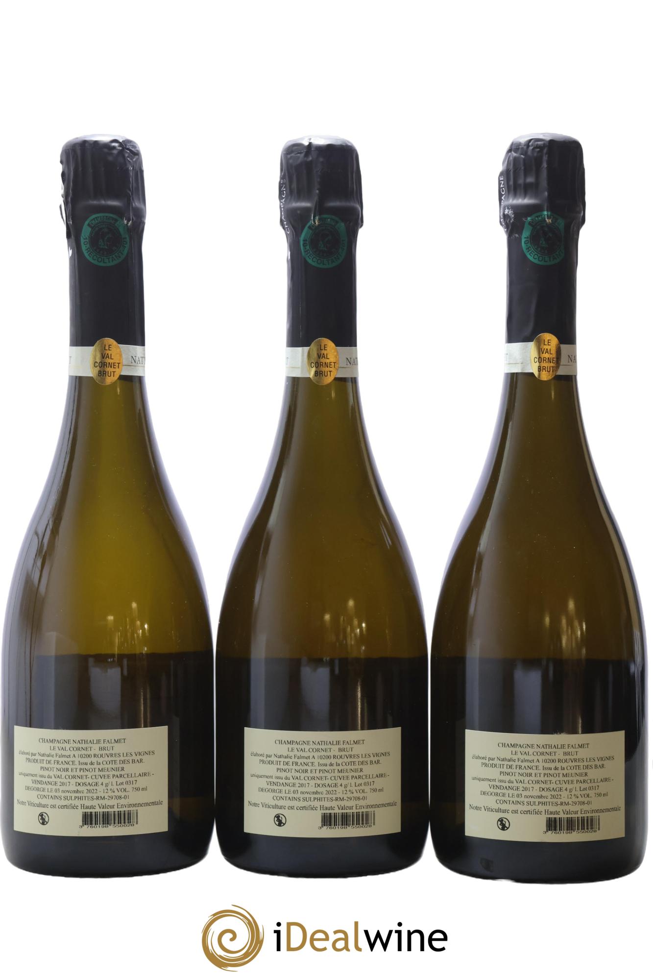 Champagne Brut Le Val Cornet Nathalie Falmet 2017 - Lot of 3 bottles - 1