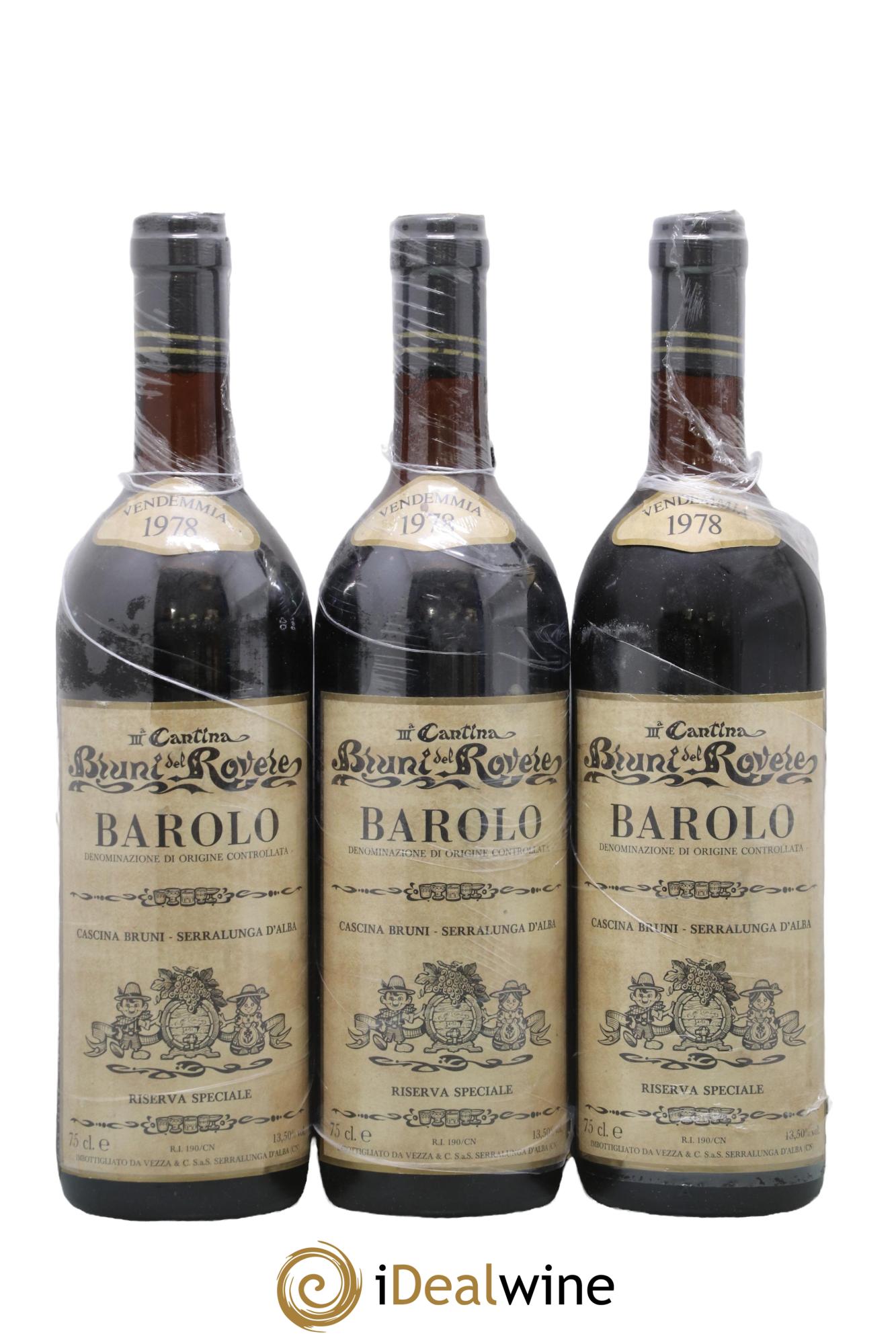 Barolo Riserva Speciale Cantina Bruni Del Rovere 1978 - Lot de 3 bouteilles - 0