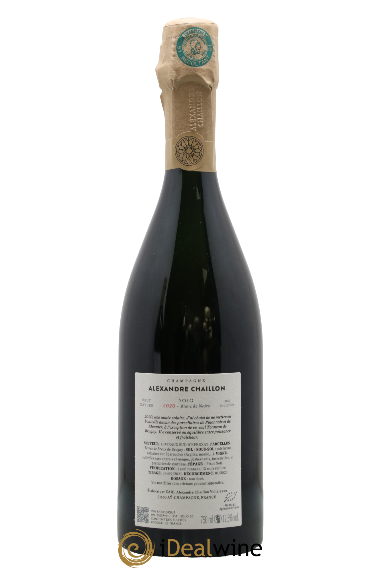 Champagne Solo Alexandre Chaillon 2020 - Lot de 1 bouteille - 1