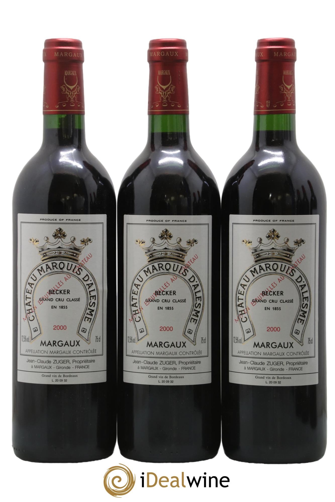 Château Marquis d'Alesme Becker 3ème Grand Cru Classé 2000 - Lot de 3 bouteilles - 0