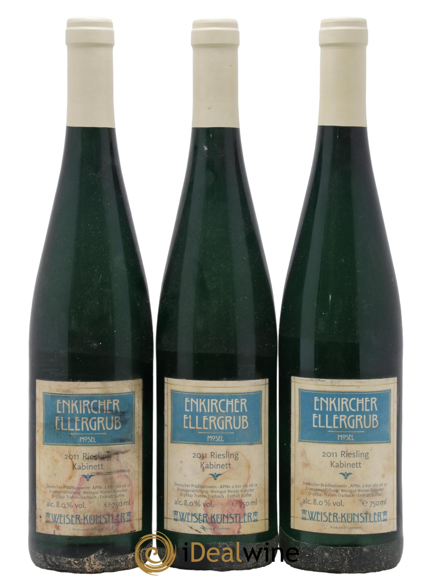 Allemagne Mosel-Saar Enkircher Ellergrub Riesling Kabinett Weiser Künstler 2011 - Lot de 3 bouteilles - 0