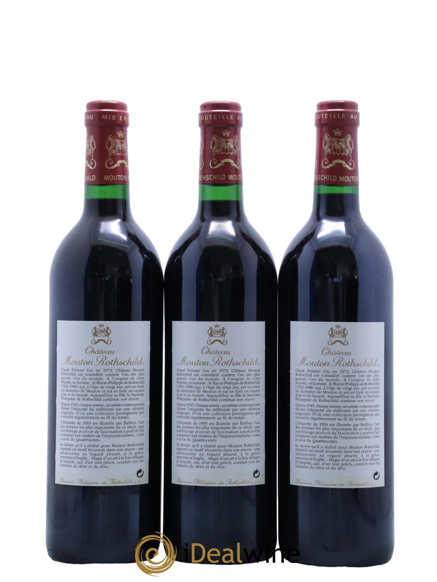 Château Mouton Rothschild 1er Grand Cru Classé 1993 - Lot de 3 bouteilles - 1