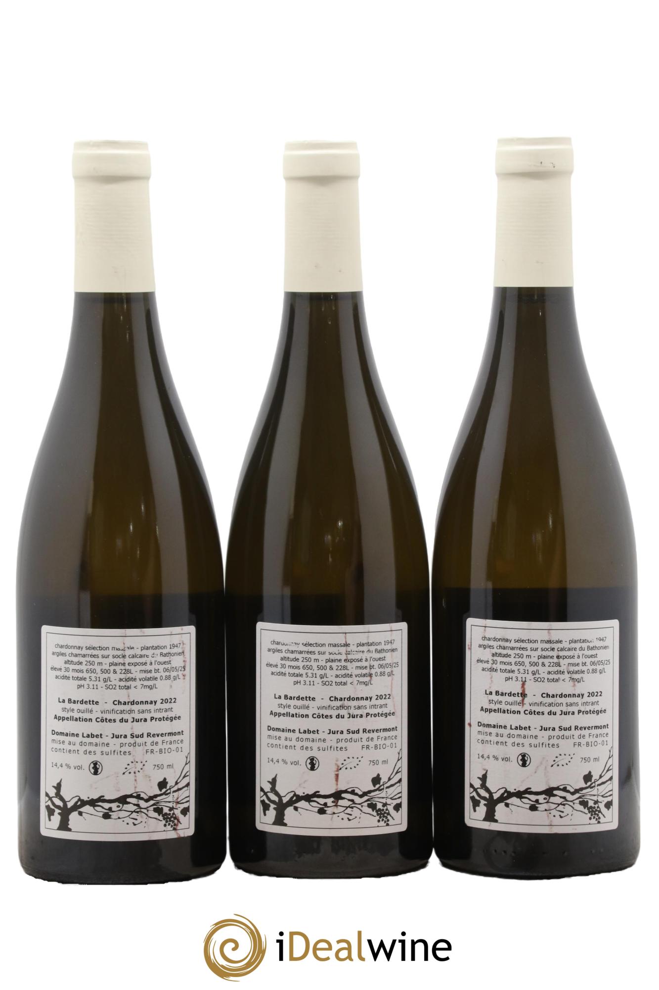 Côtes du Jura Chardonnay La Bardette Romain - Julien - Charline Labet 2022 - Lot de 3 bouteilles - 1