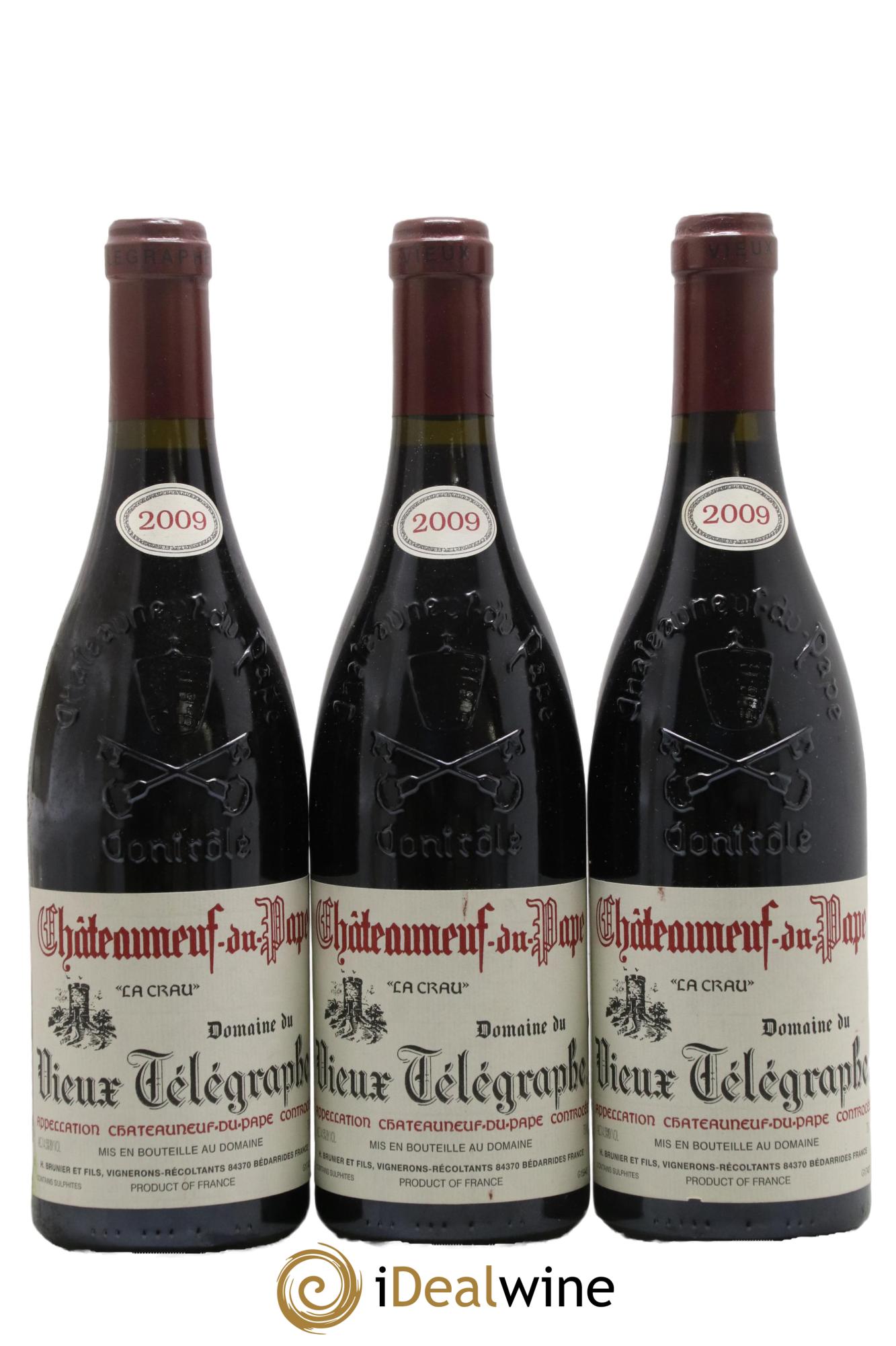 Châteauneuf-du-Pape Vieux Télégraphe (Domaine du) Vignobles Brunier 2009 - Lot of 3 bottles - 0