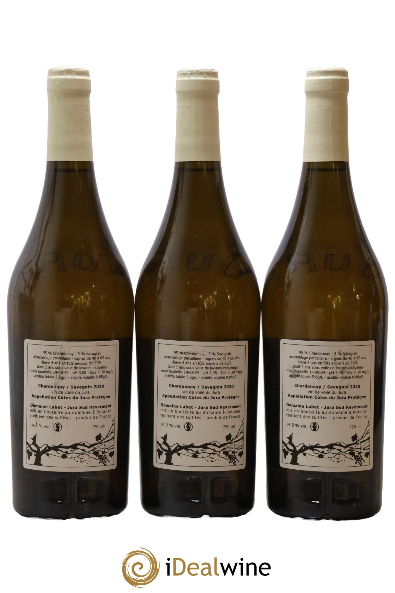 Côtes du Jura Vin de Voile Chardonnay-Savagnin cuvée de garde Romain - Julien - Charline Labet 2020 - Lot de 3 bouteilles - 1