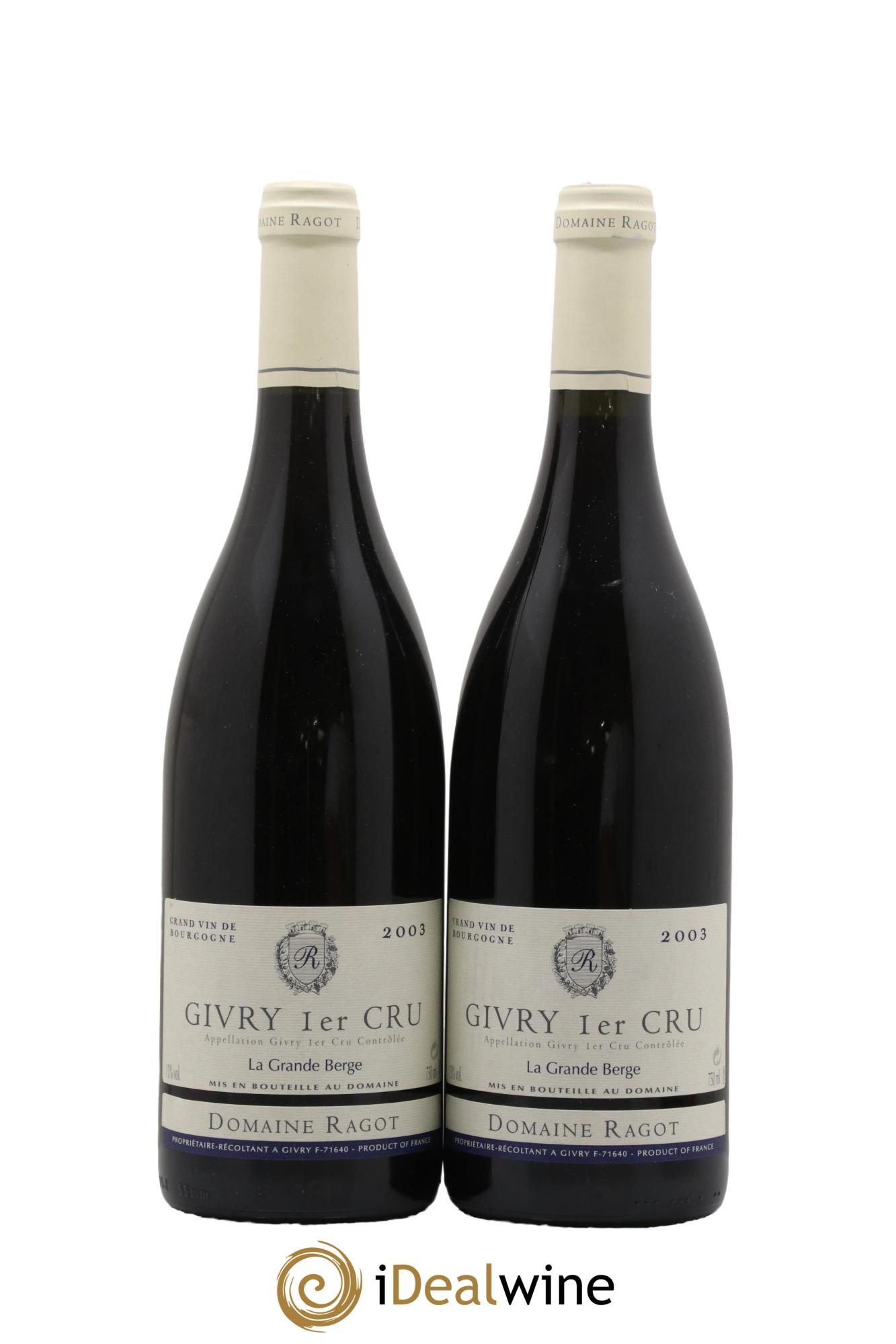 Givry 1er Cru La Grande Berge Ragot (Domaine)  2003 - Lot de 2 bouteilles - 0