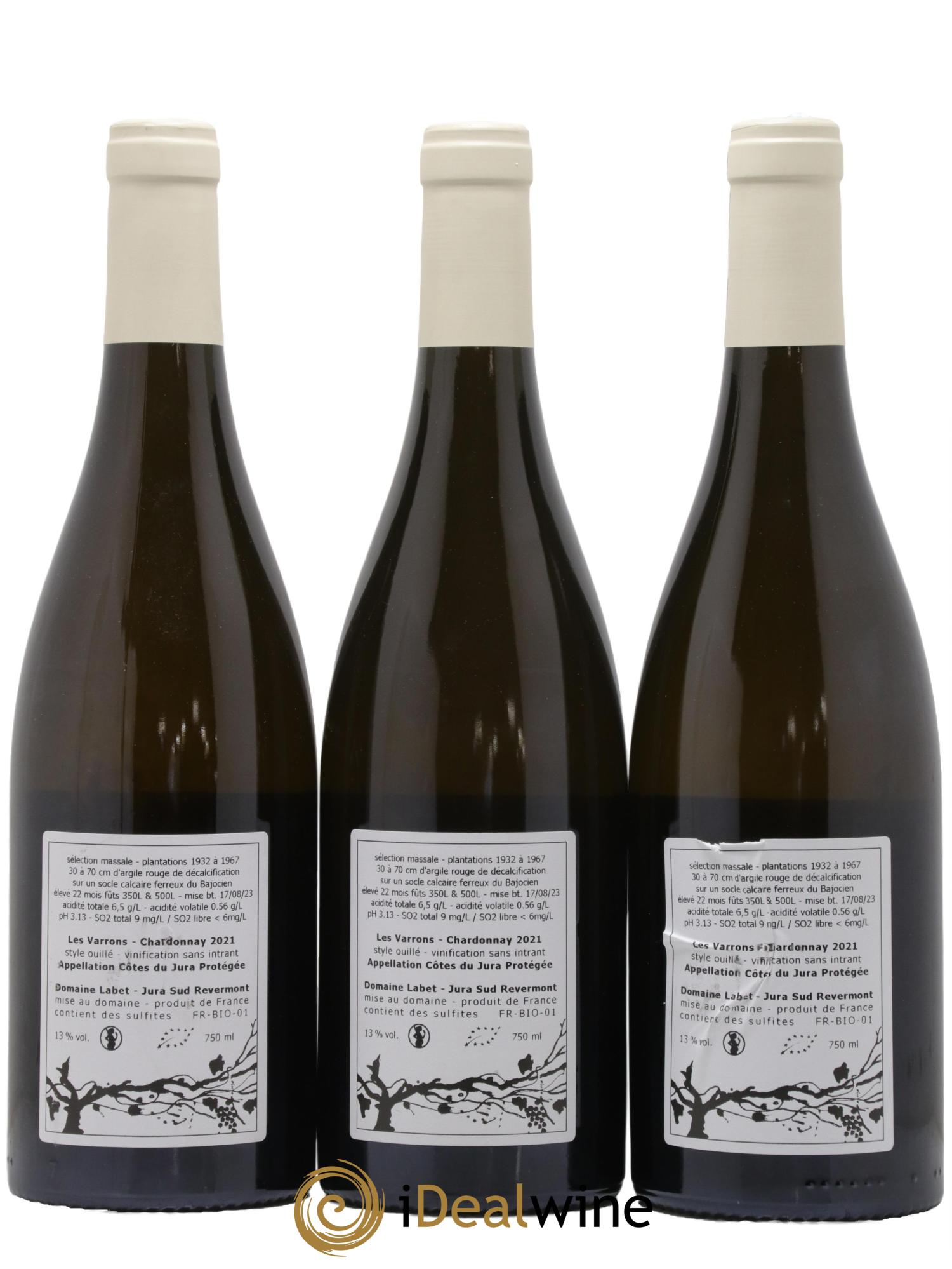 Côtes du Jura Chardonnay Les Varrons Romain - Julien - Charline Labet 2021 - Lot de 3 bouteilles - 1