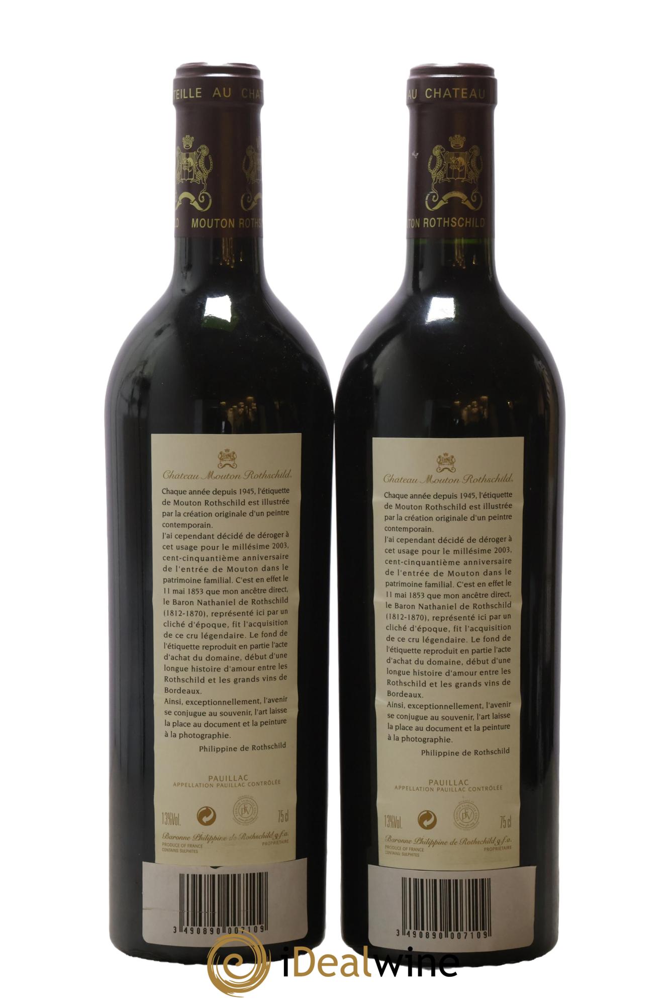 Château Mouton Rothschild 1er Grand Cru Classé 2003 - Lot de 2 bouteilles - 1