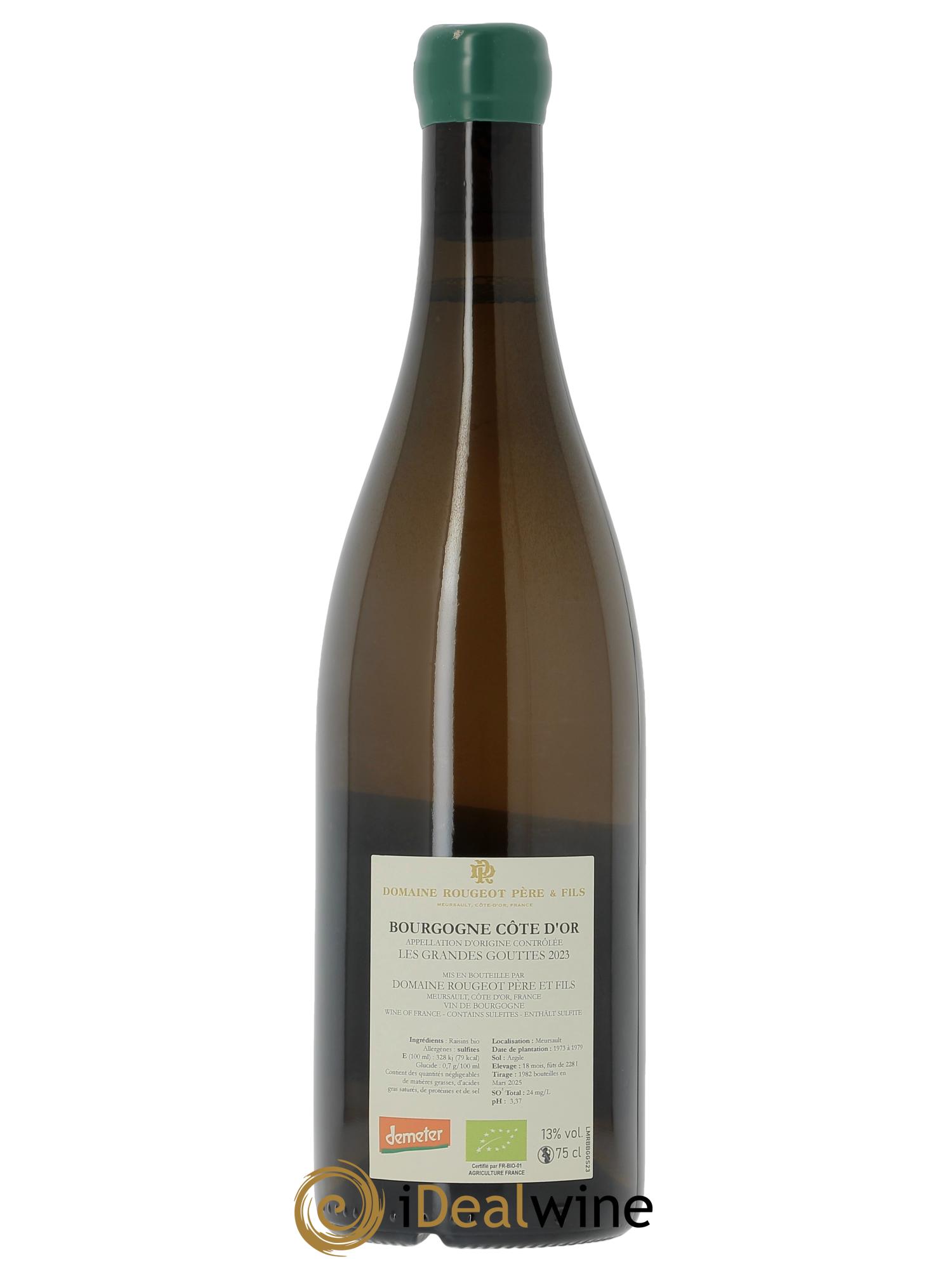 Bourgogne Côte-d'Or Les Grandes Gouttes  Sans sulfite aujouté Rougeot Père et Fils  2023 - Lot de 1 bouteille - 1