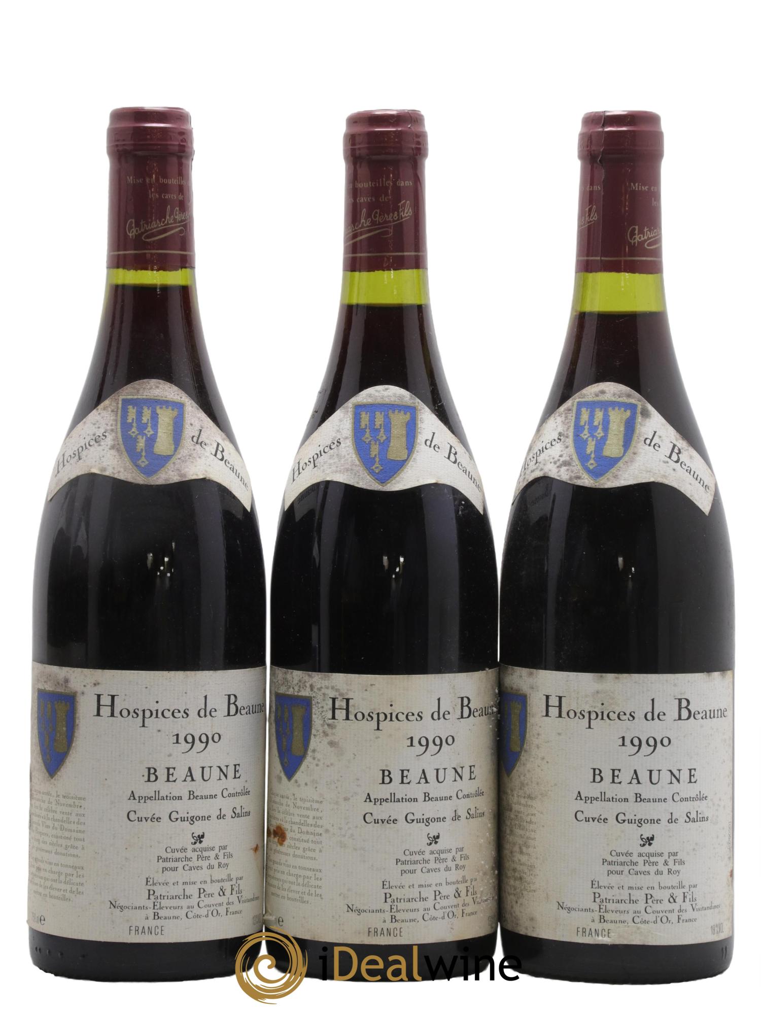 Beaune Guigone de Salins Patriarche Hospices De Beaune 1990 - Lotto di 3 bottiglie - 0