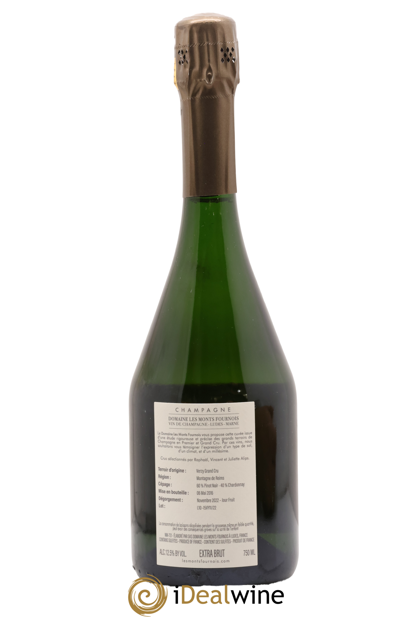 Champagne Verzy Grand Cru Extra Brut Solera Montagne Domaine Les Monts Fournois - Lot de 1 bouteille - 1