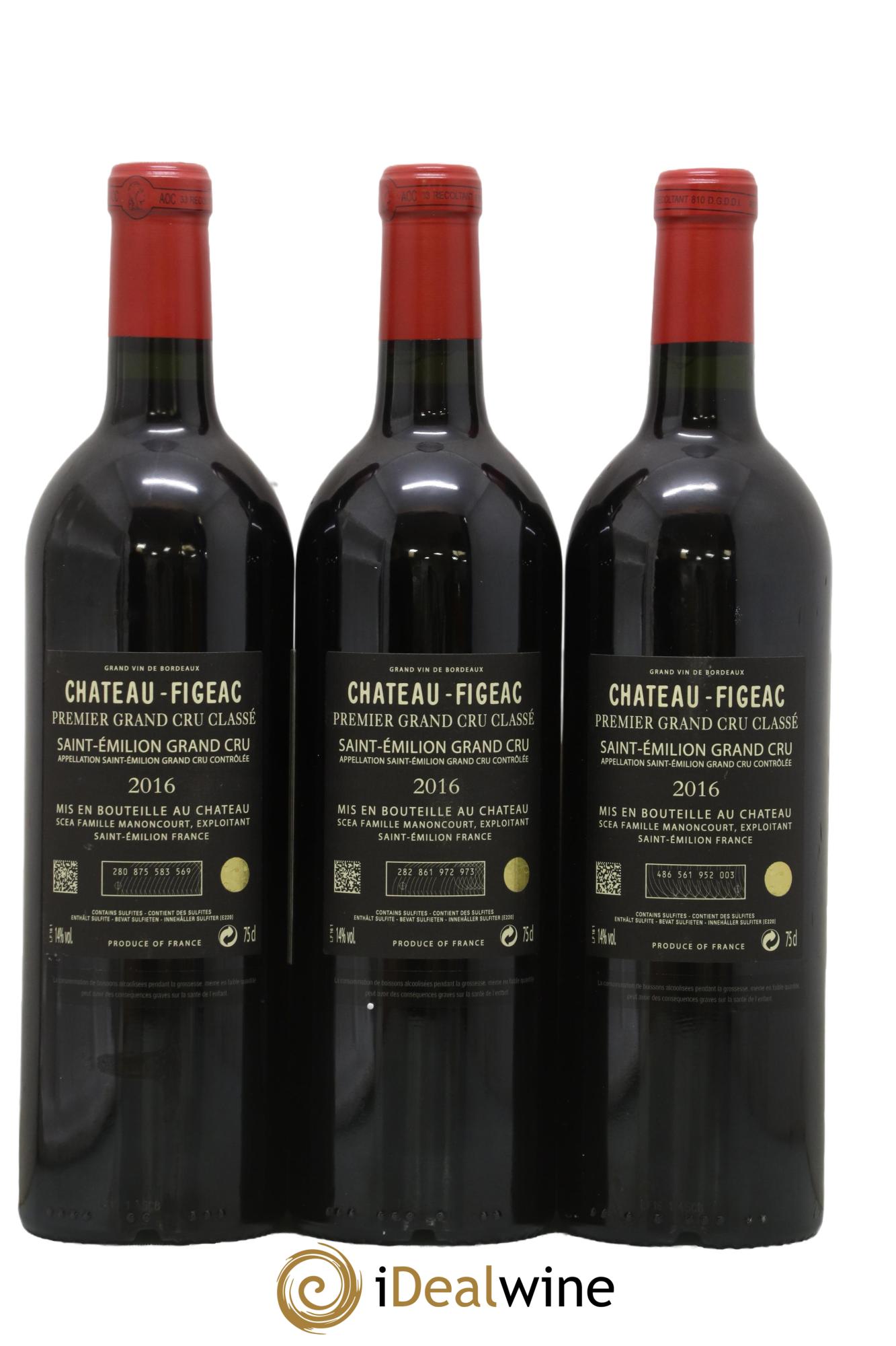 Château Figeac 1er Grand Cru Classé A 2016 - Lot of 3 bottles - 1