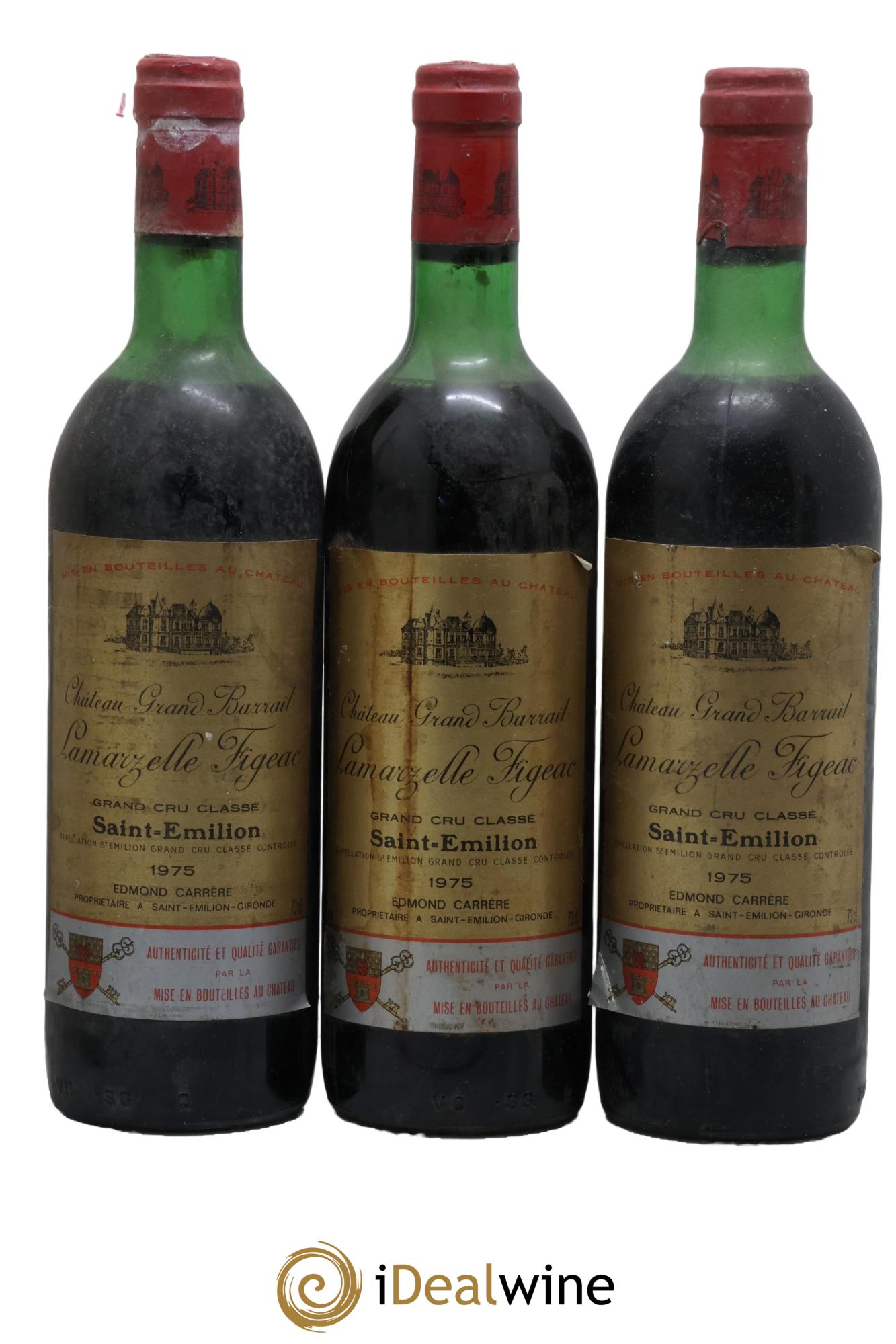 Château Grand Barrail Lamarzelle Figeac Grand Cru Classé 1975 - Lotto di 3 bottiglie - 0