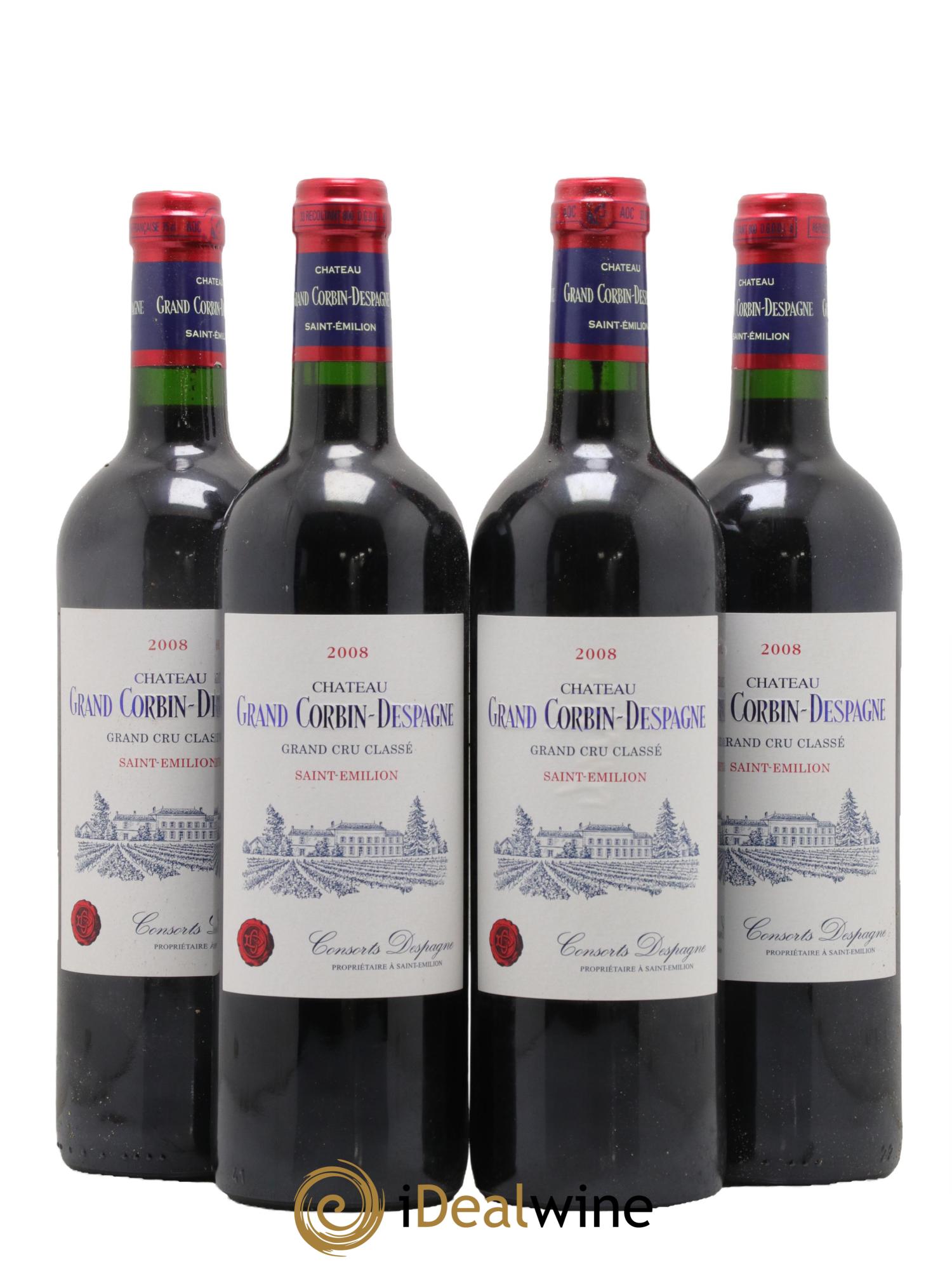 Château Grand Corbin Despagne Grand Cru Classé 2008 - Lot de 4 bouteilles - 0