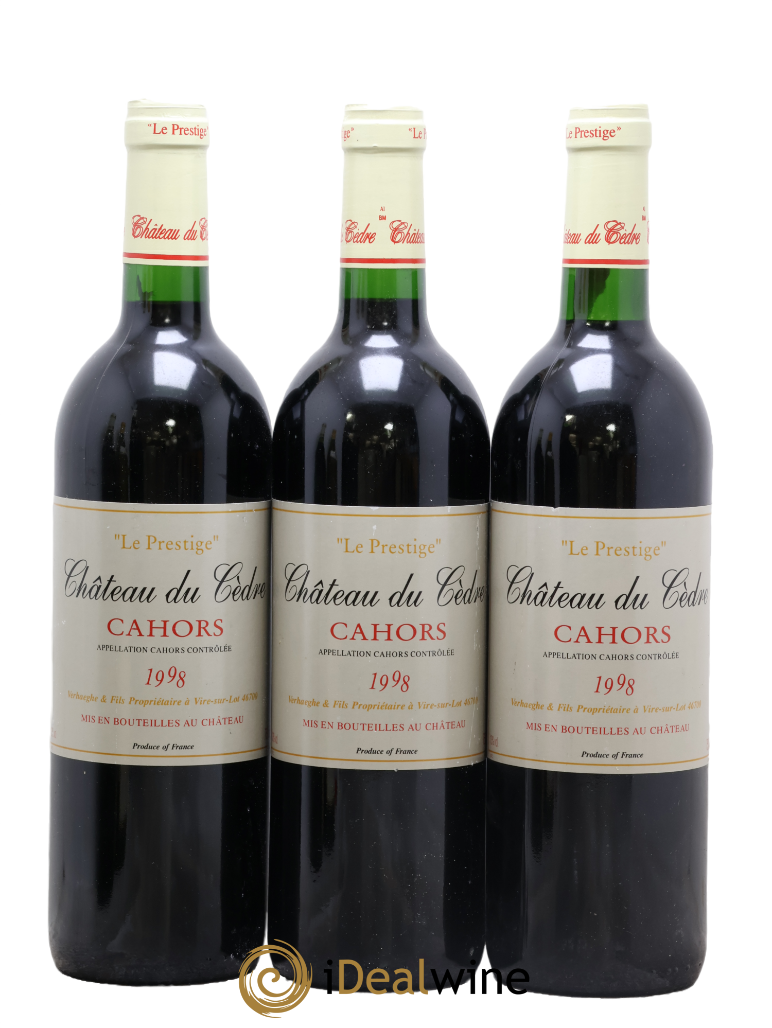 Cahors Château du Cèdre Pascal et Jean-Marc Verhaeghe Le Prestige 1998 - Posten von 3 Flaschen - 0