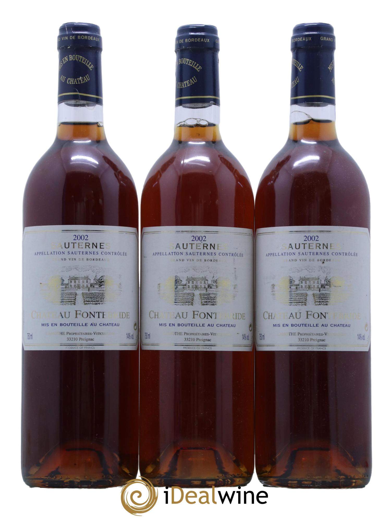 Sauternes Chateau Fontebride 2002 - Lotto di 3 bottiglie - 0