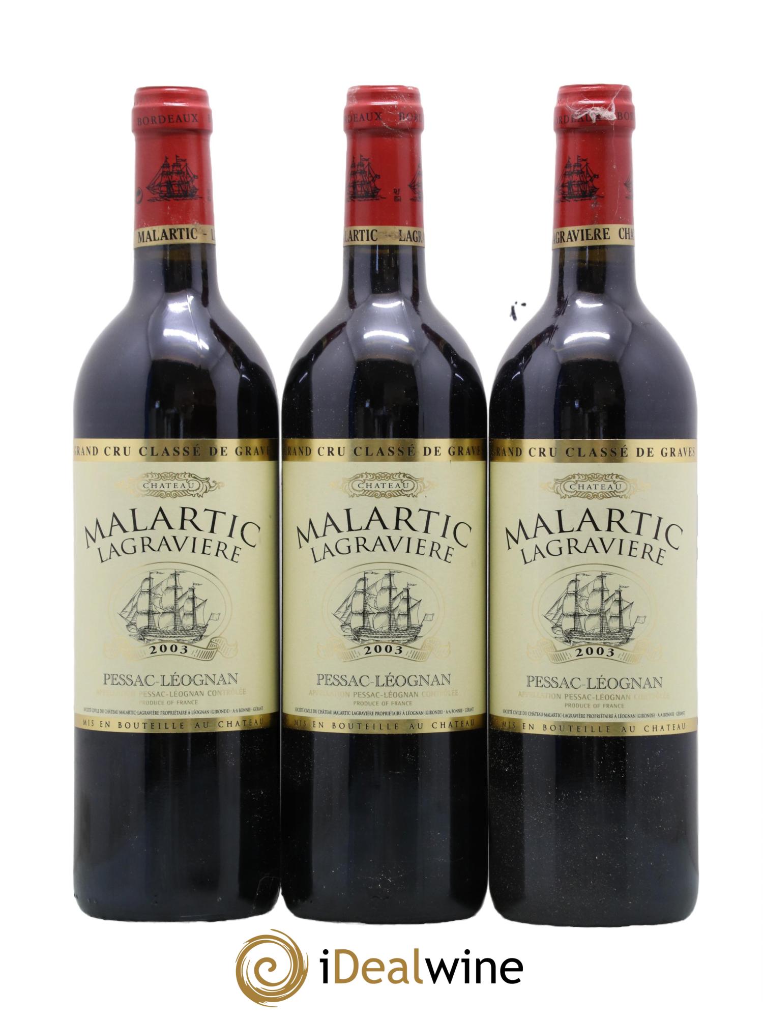 Château Malartic-Lagravière Cru Classé de Graves 2003 - Lot de 3 bouteilles - 0