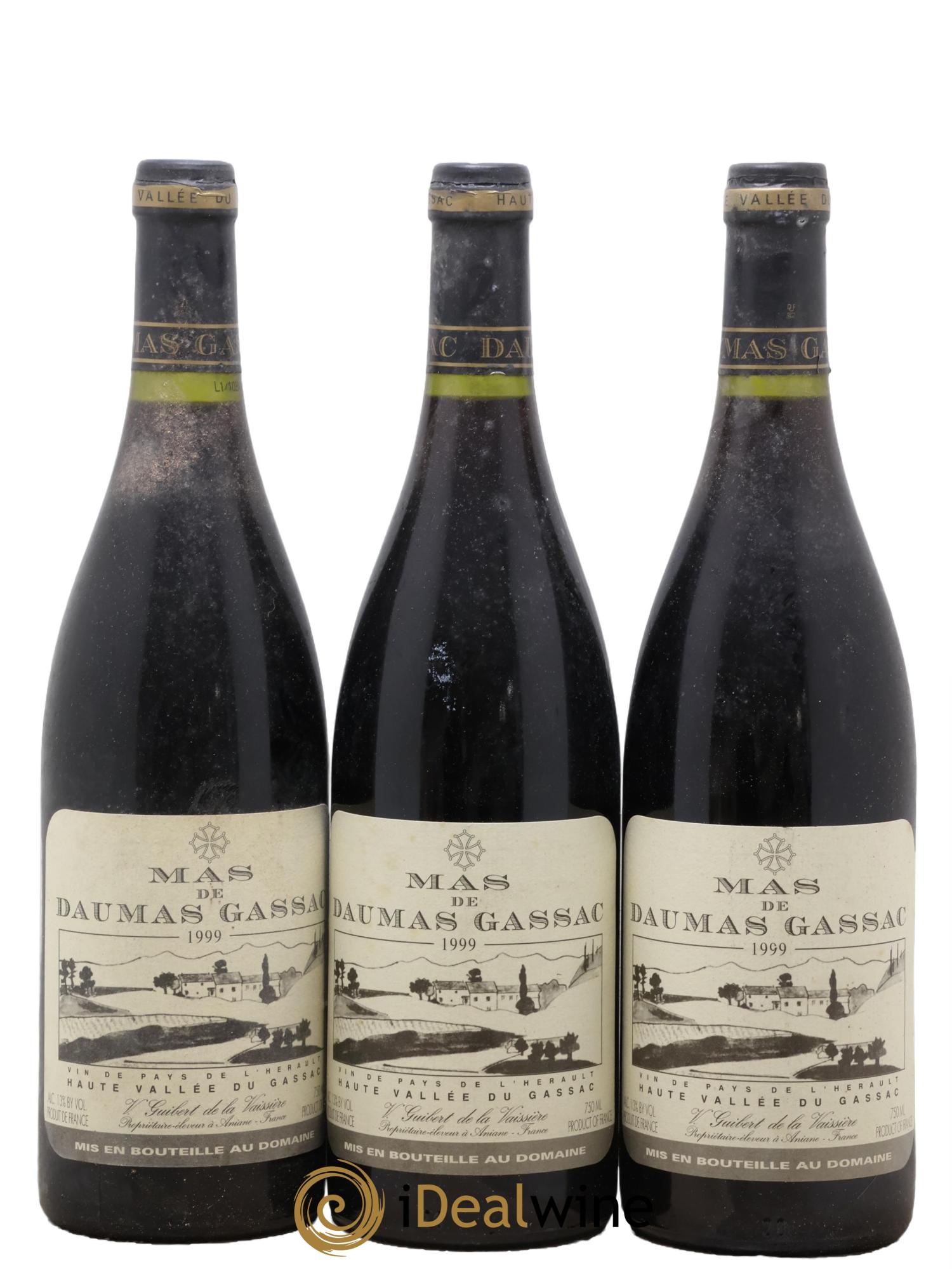 IGP St Guilhem-le-Désert - Cité d'Aniane Mas Daumas Gassac Famille Guibert de La Vaissière 1999 - Lot de 3 bouteilles - 0