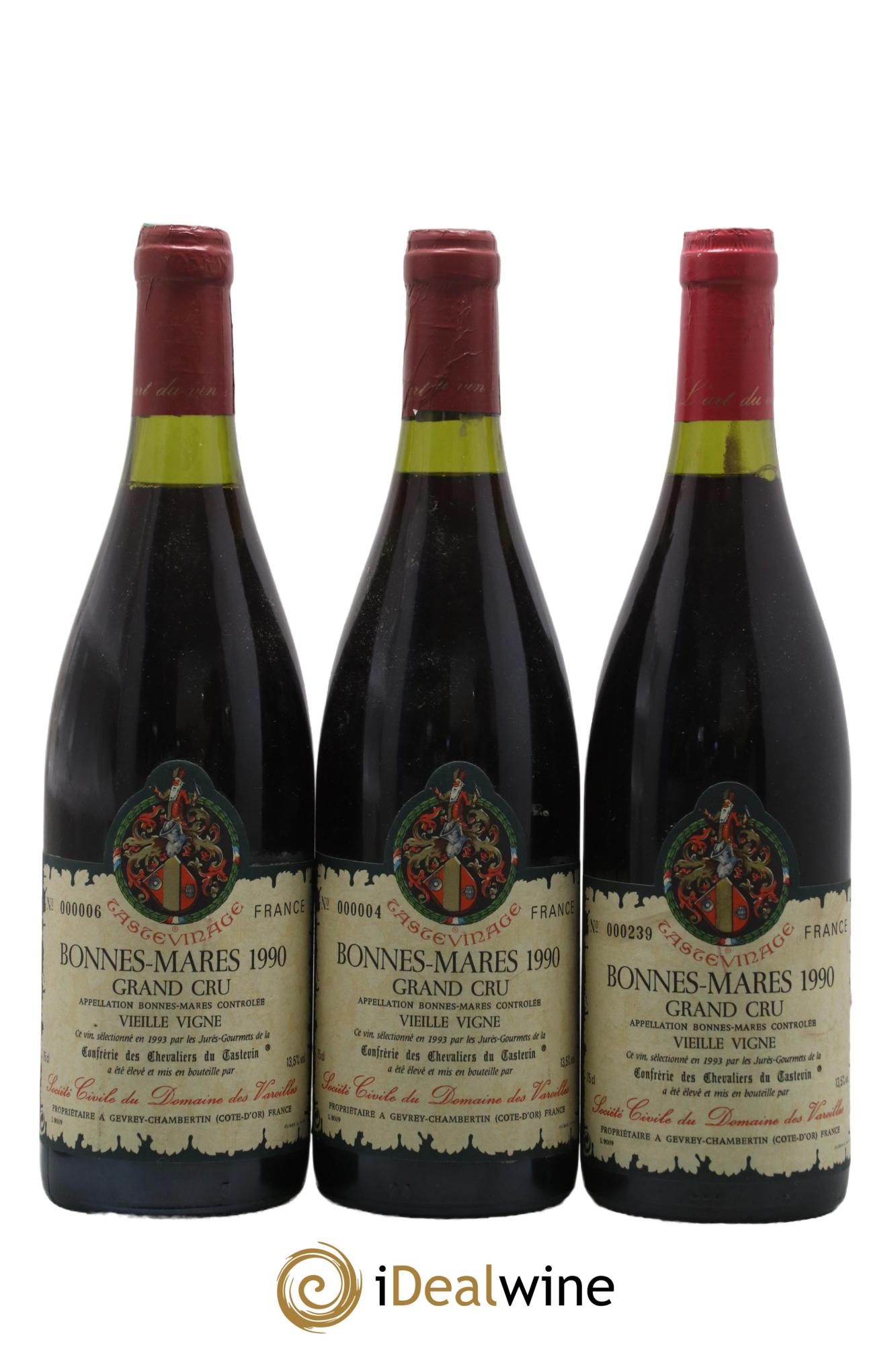 Bonnes-Mares Grand Cru Vieille Vigne Confrérie des Chevaliers du Tastevin Domaine des Varoilles 1990 - Lot de 3 bouteilles - 0