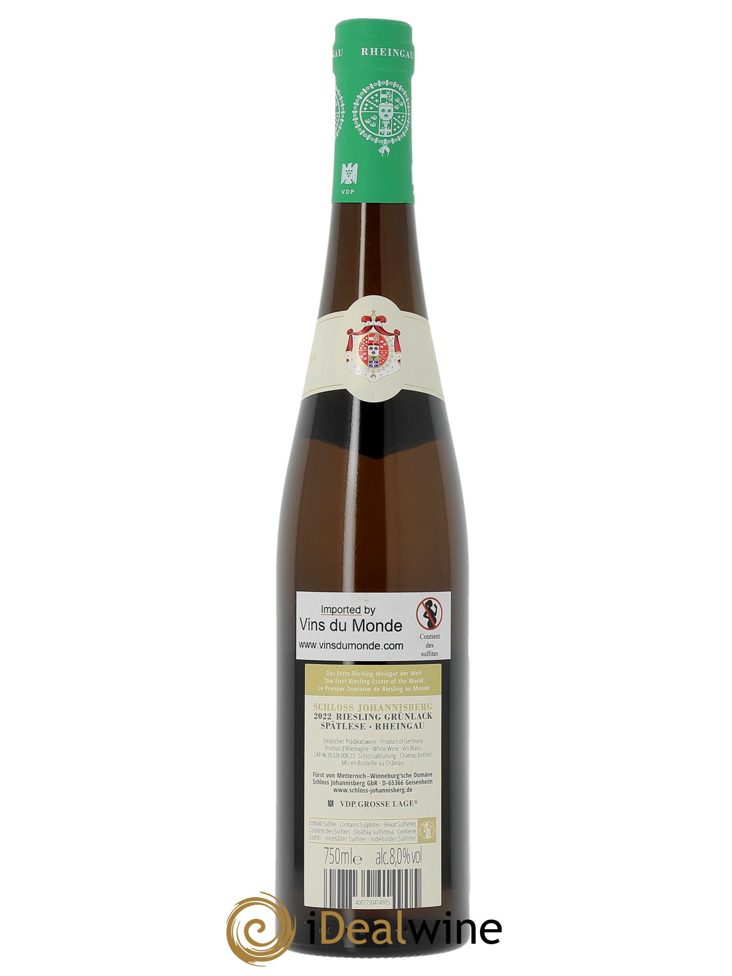 Rheingau Schloss Johannisberg Grünlack Spätlese 2022 - Posten von 1 Flasche - 1