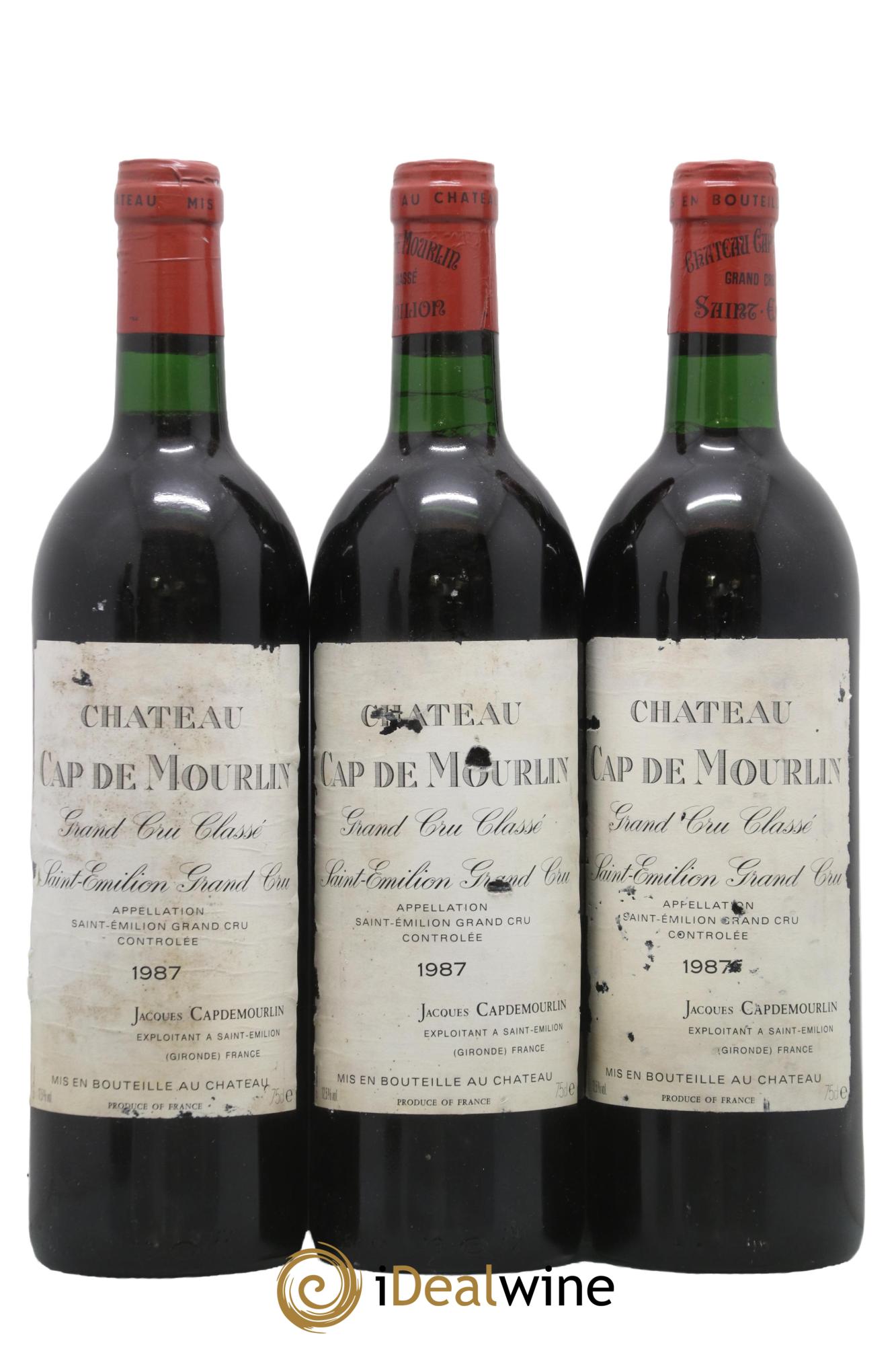 Château Cap de Mourlin Grand Cru Classé 1987 - Lot de 3 bouteilles - 0