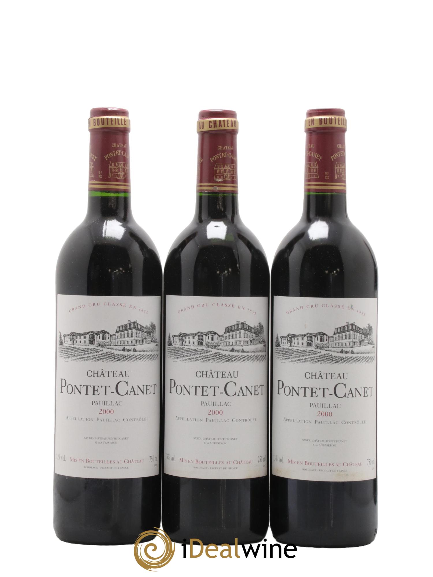 Château Pontet Canet 5ème Grand Cru Classé 2000 - Lot de 3 bouteilles - 0