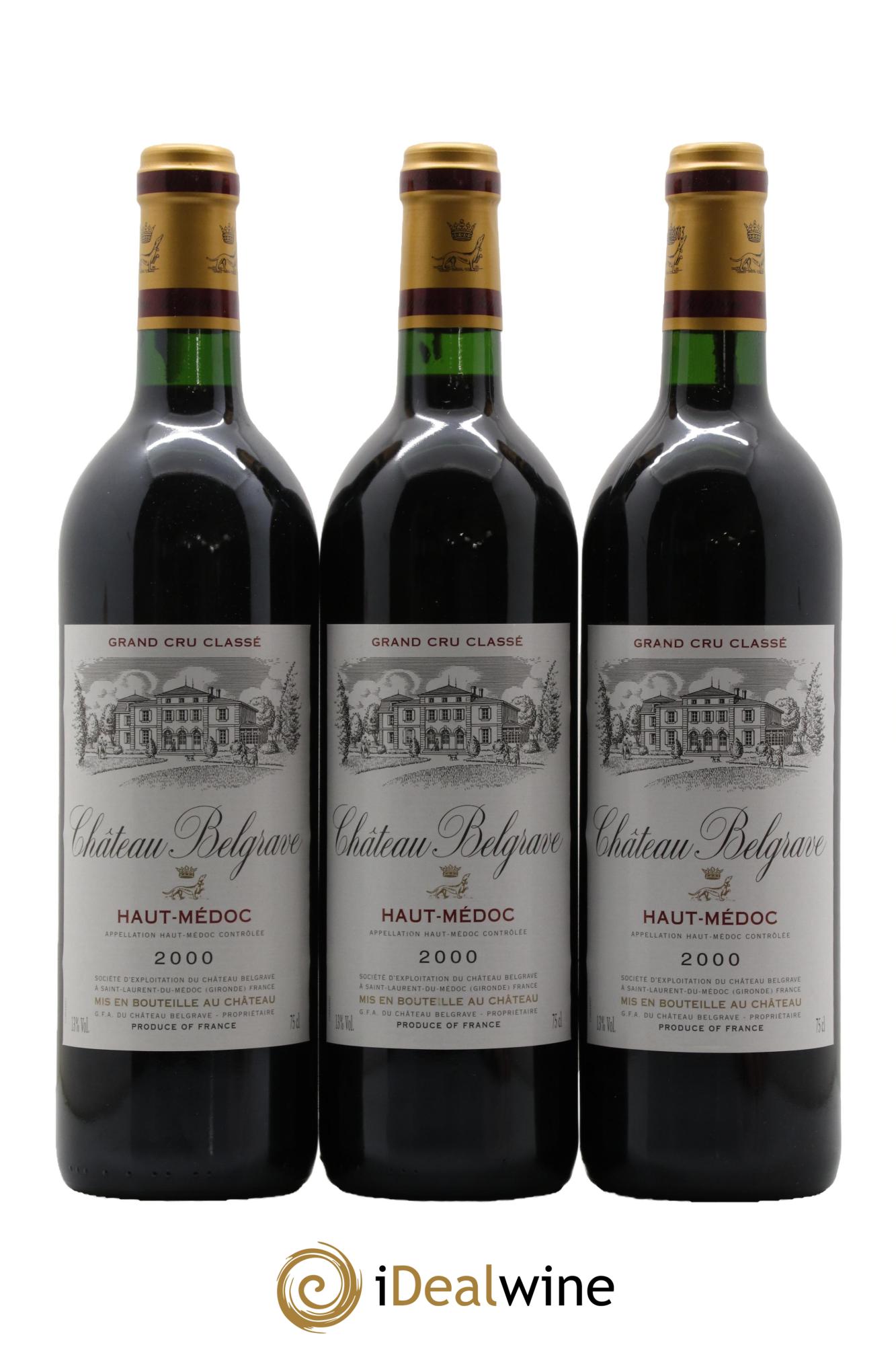 Château Belgrave 5ème Grand Cru Classé 2000 - Lot de 3 bouteilles - 0