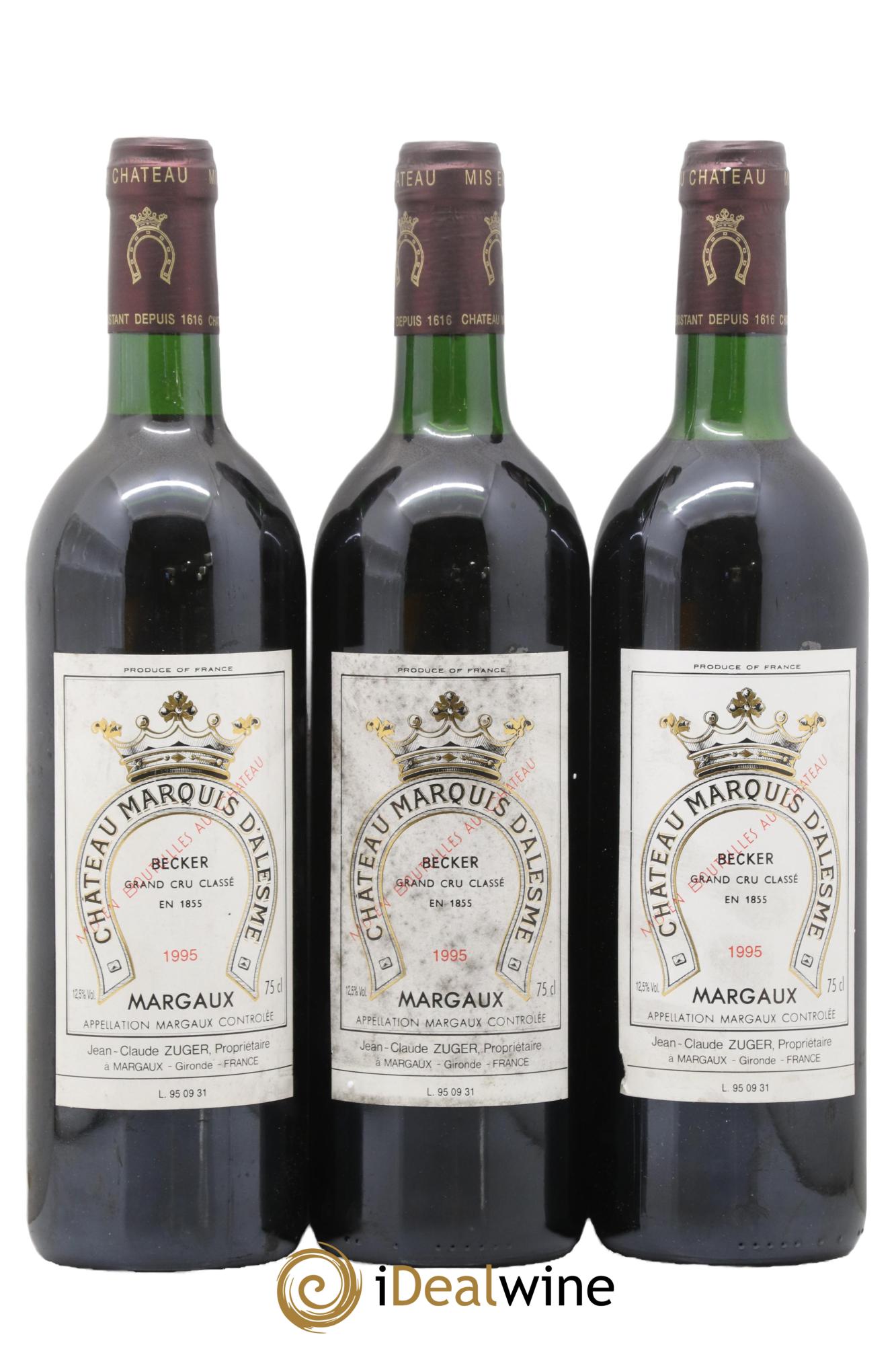 Château Marquis d'Alesme Becker 3ème Grand Cru Classé 1995 - Lot of 3 bottles - 0