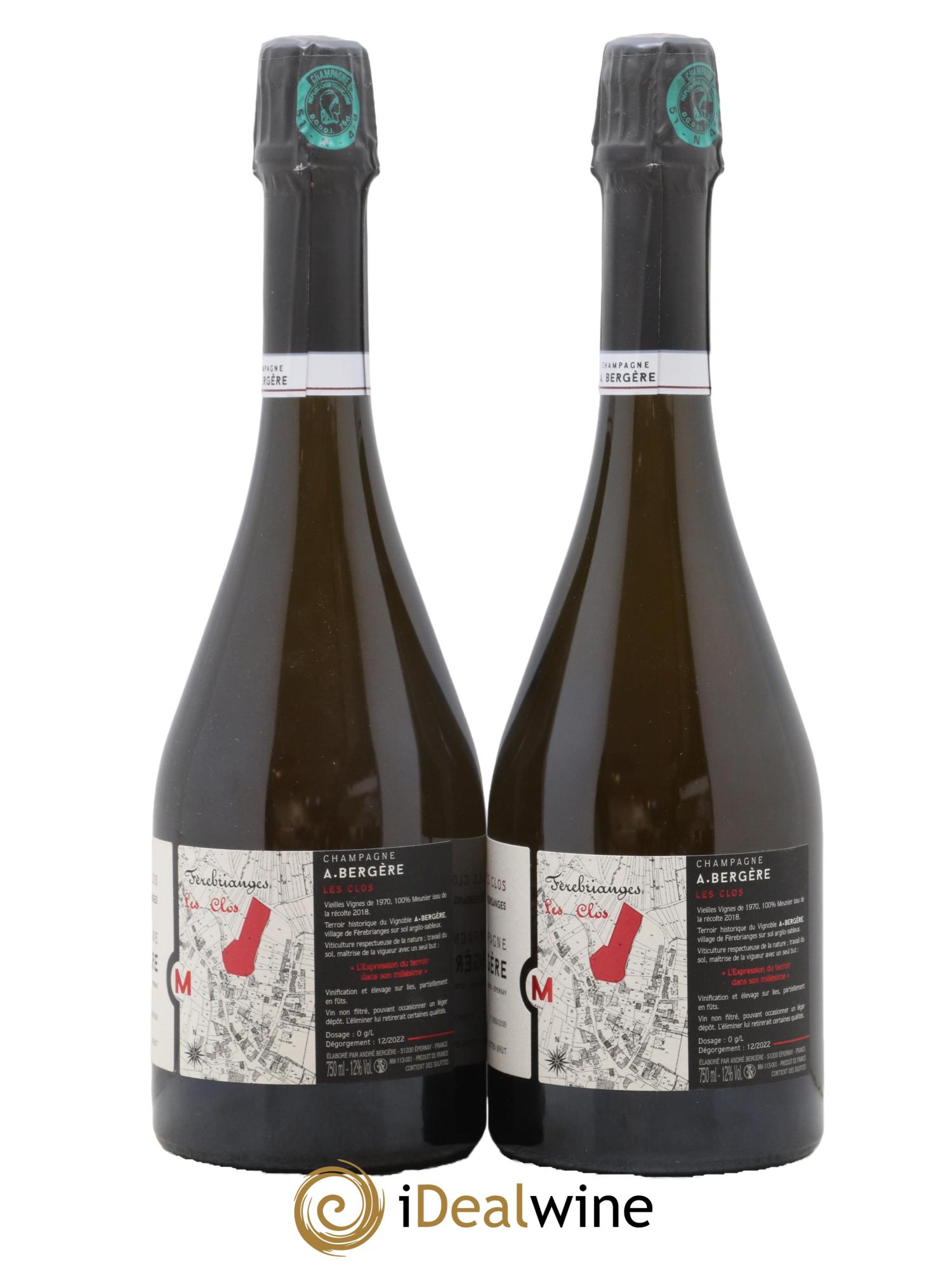 Champagne Les Clos Meunier A. Bergère 2018 - Lotto di 2 bottiglie - 1