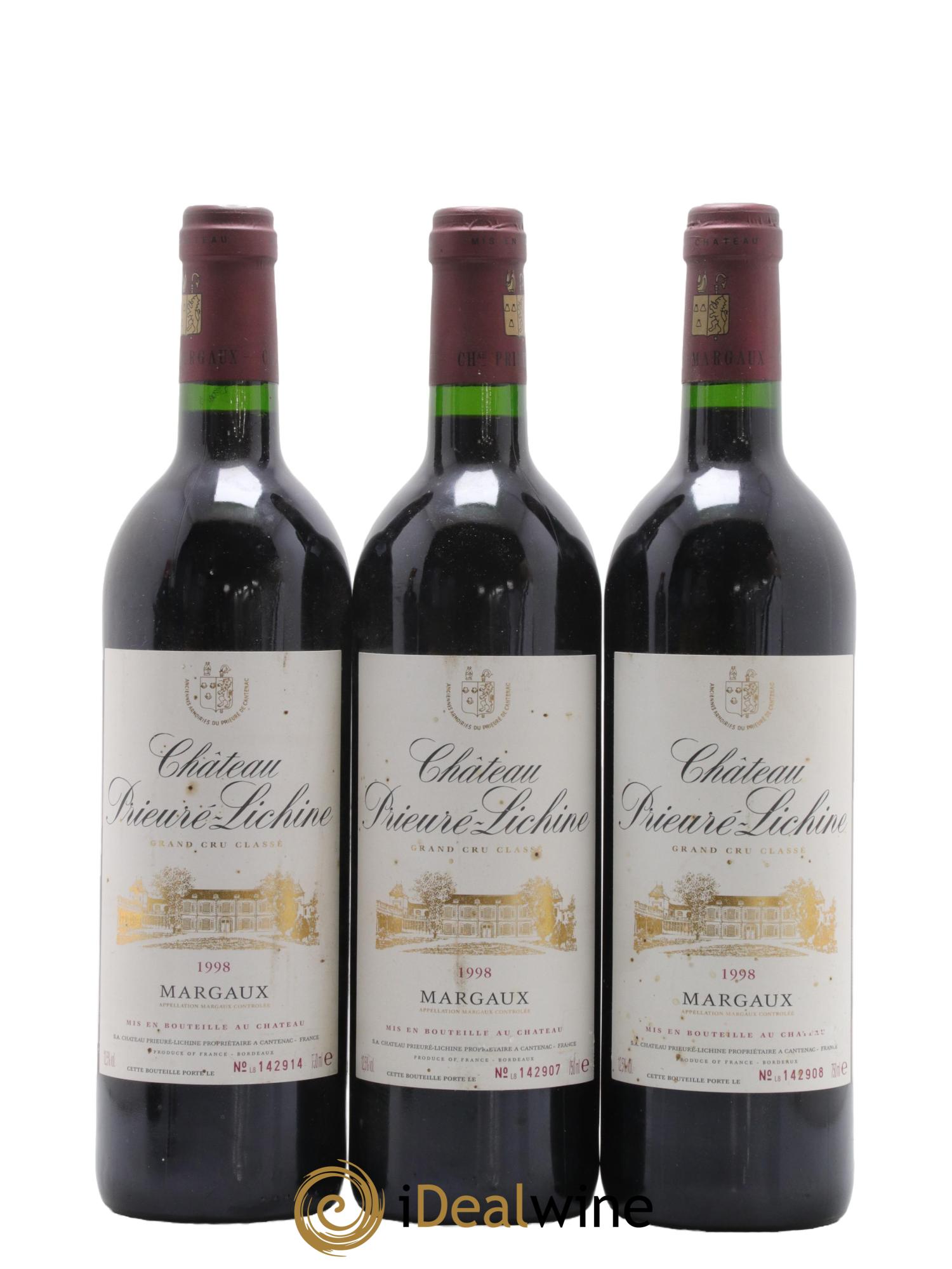 Château Prieuré Lichine 4ème Grand Cru Classé 1998 - Lot de 3 bouteilles - 0