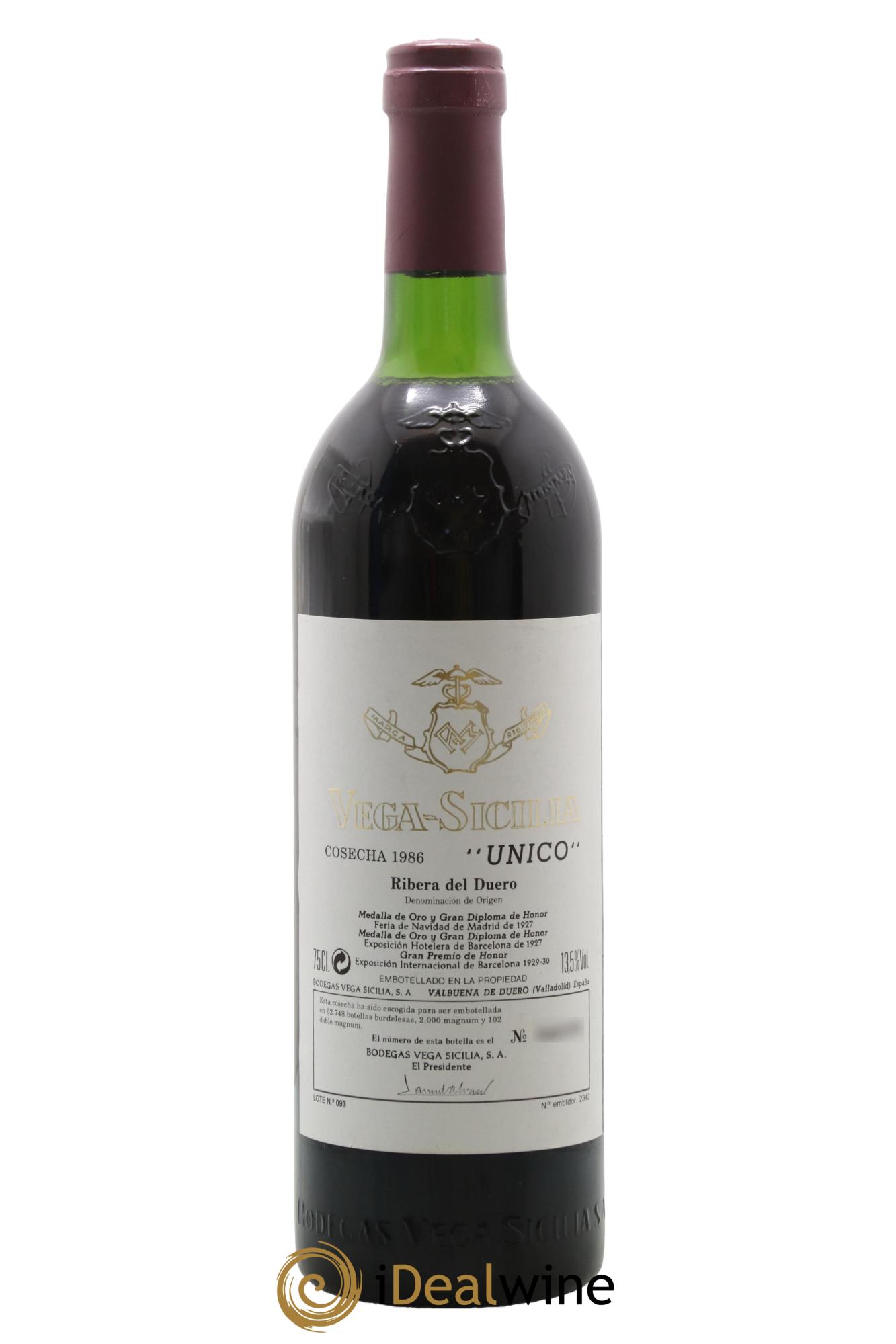 Ribera Del Duero DO Vega Sicilia Unico Famille Alvarez 1986 - Lot de 1 bouteille - 0