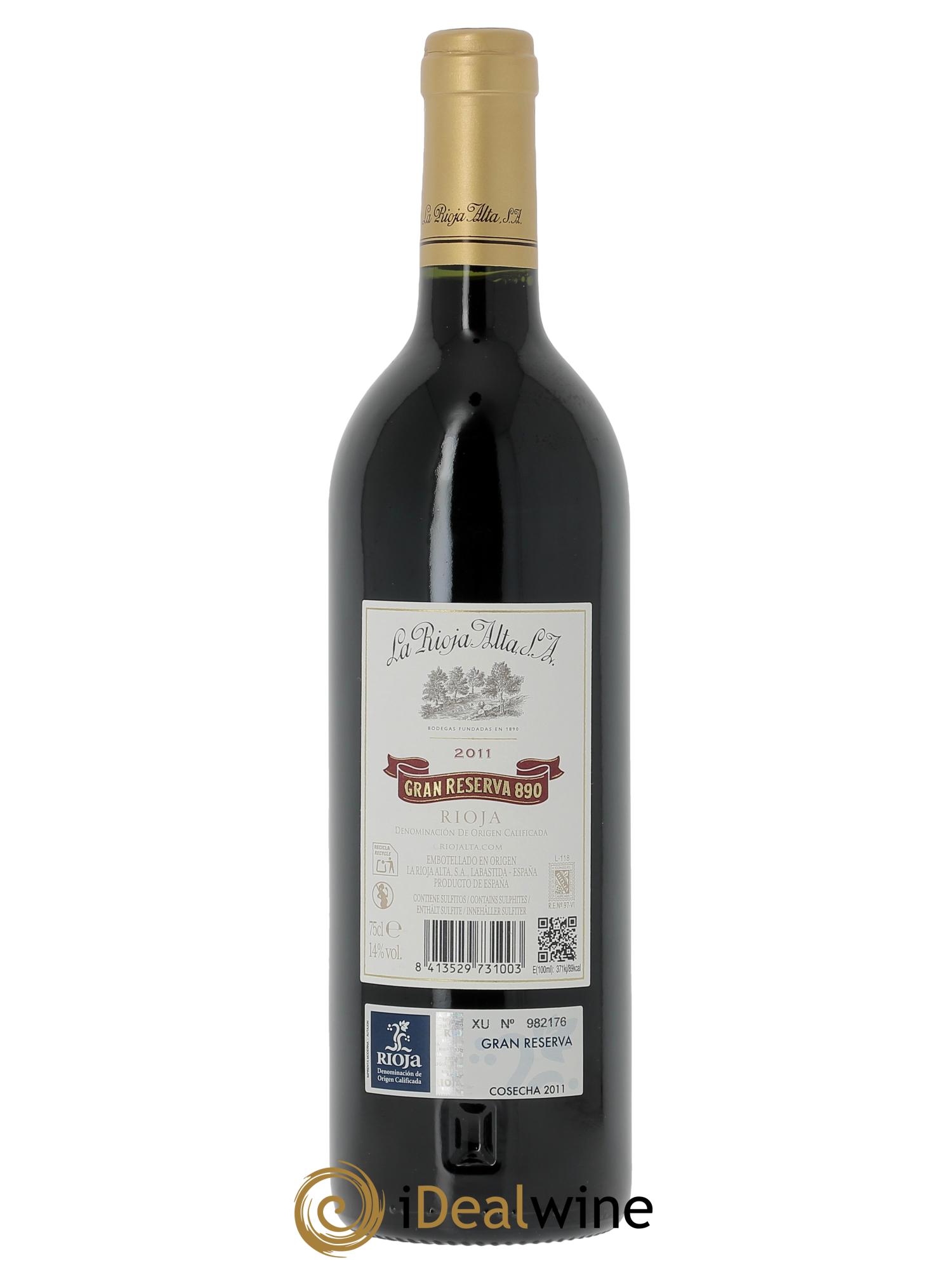 Rioja DOCa Gran Reserva 890 La Rioja Alta 2011 - Lot de 1 bouteille - 1