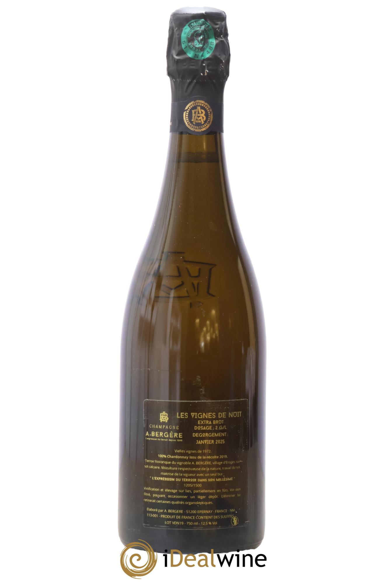 Champagne Extra-Brut Vignes de Nuit A. Bergère 2019 - Lot of 1 bottle - 1