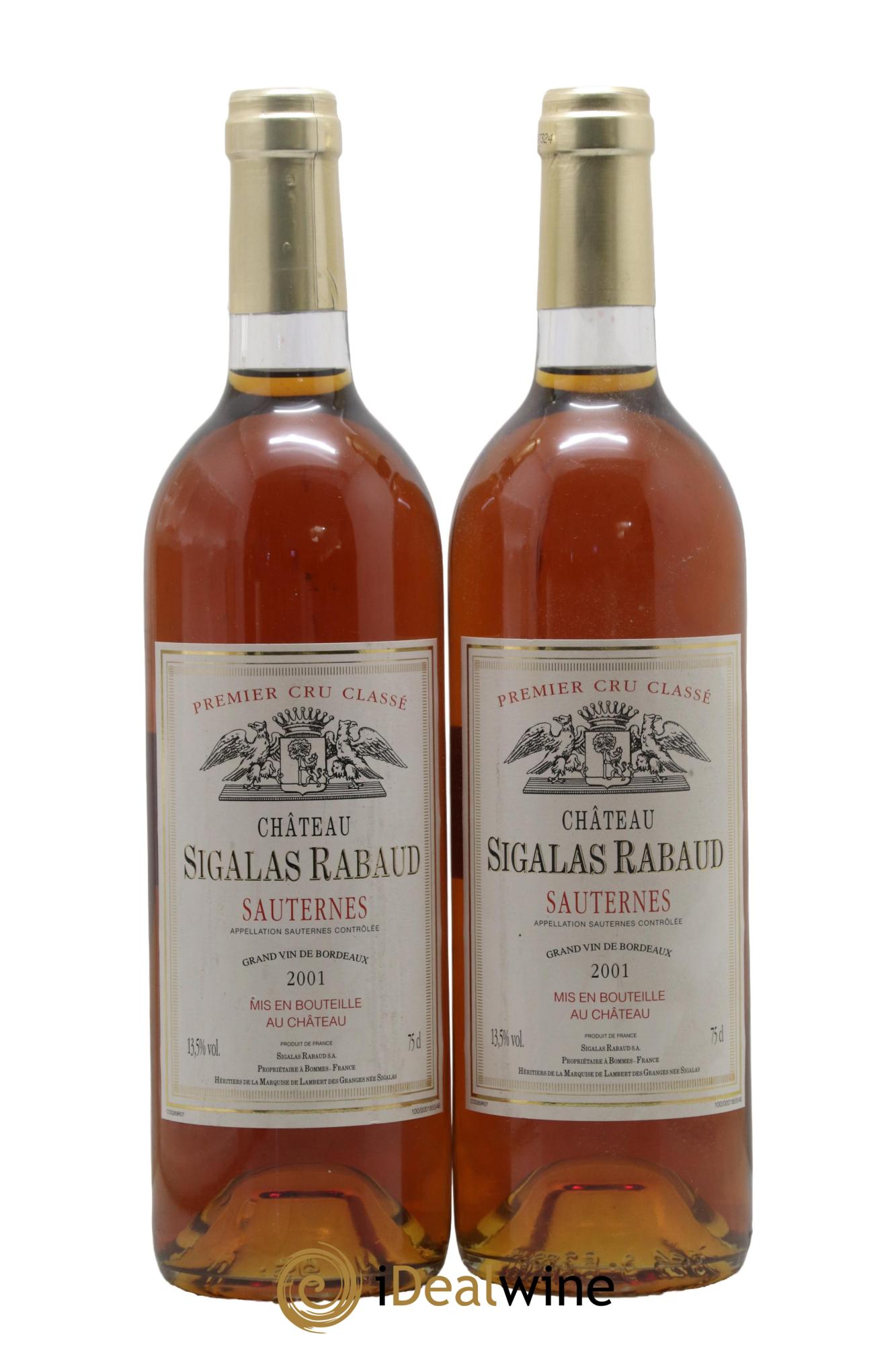 Château Sigalas Rabaud 1er Grand Cru Classé 2001 - Lotto di 2 bottiglie - 0