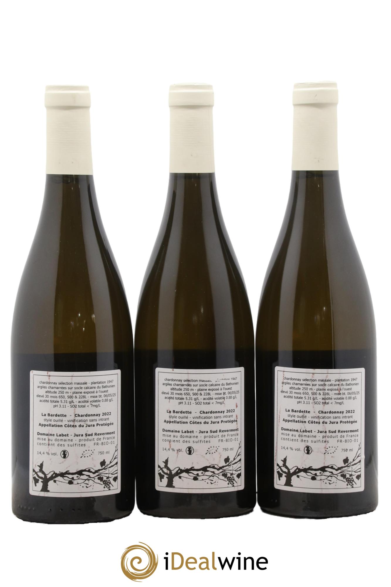 Côtes du Jura Chardonnay La Bardette Romain - Julien - Charline Labet 2022 - Lot de 3 bouteilles - 1