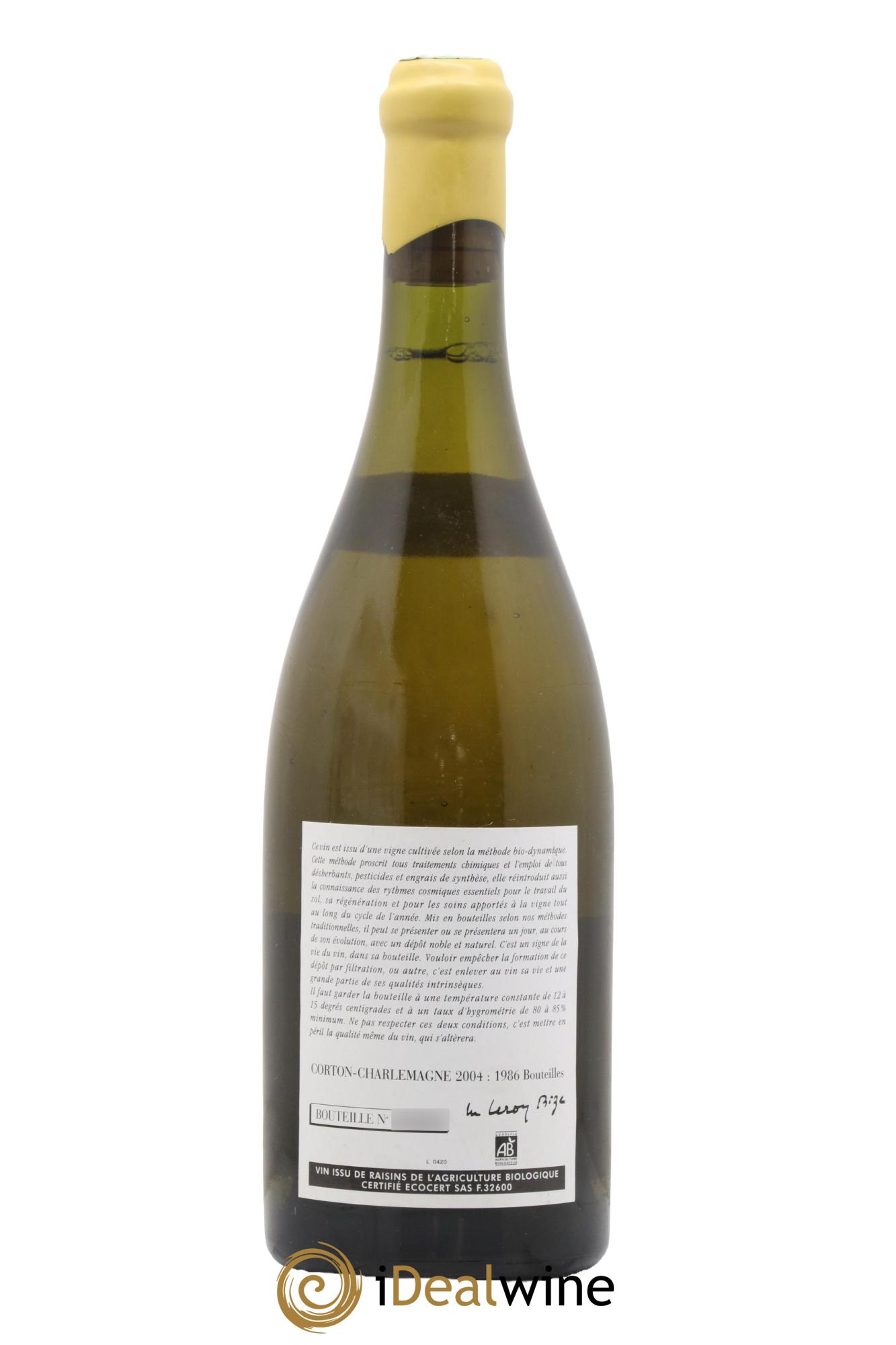 Corton-Charlemagne Grand Cru Leroy (Domaine) 2004 - Posten von 1 Flasche - 1